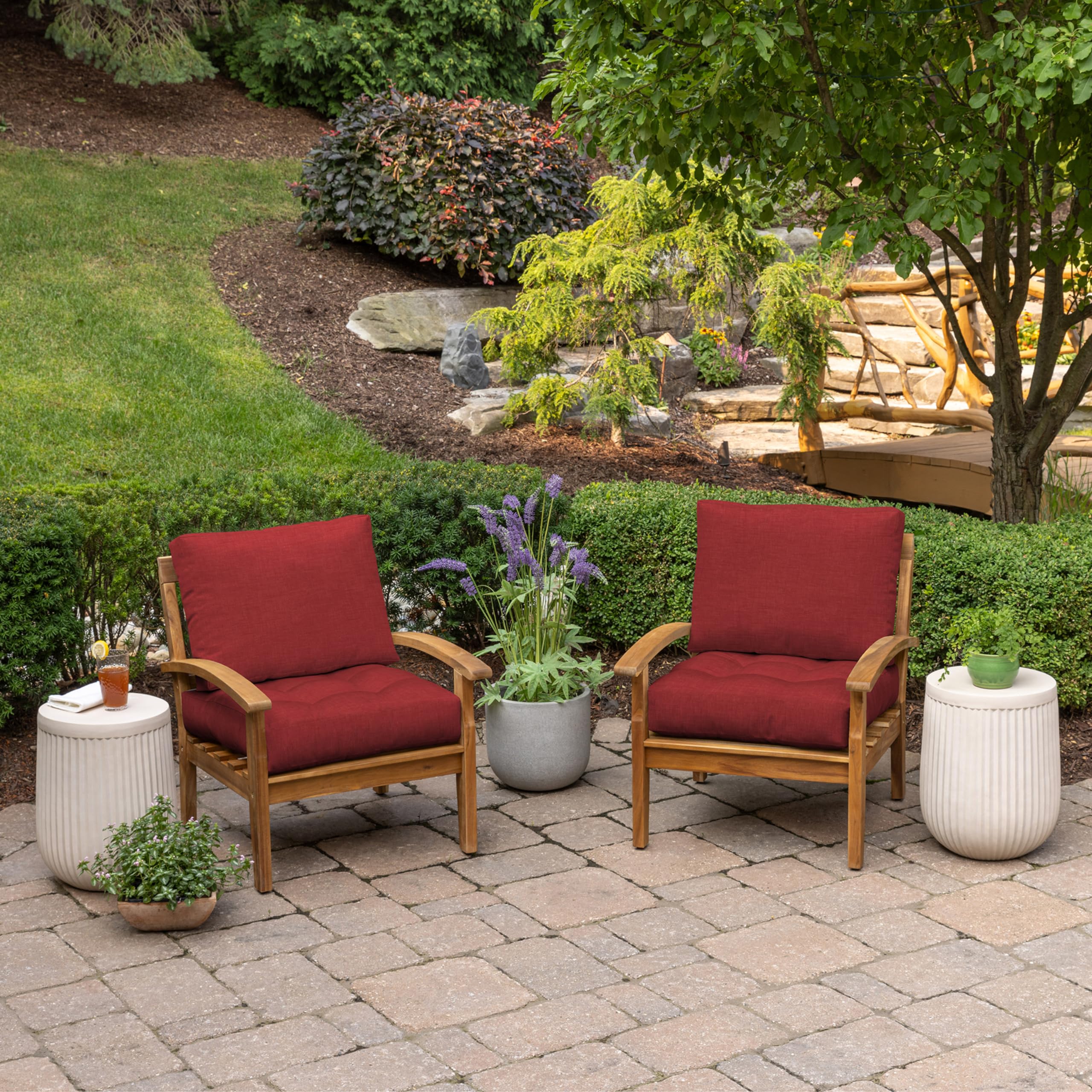 Arden Outdoor Plush Modern Tufted Blowfill Deep Seat Set, 24 x 24, Water Repellent, Fade Resistant, Deep Seat Bottom and Back Cushion for Chair and Sofa, Alana Tile