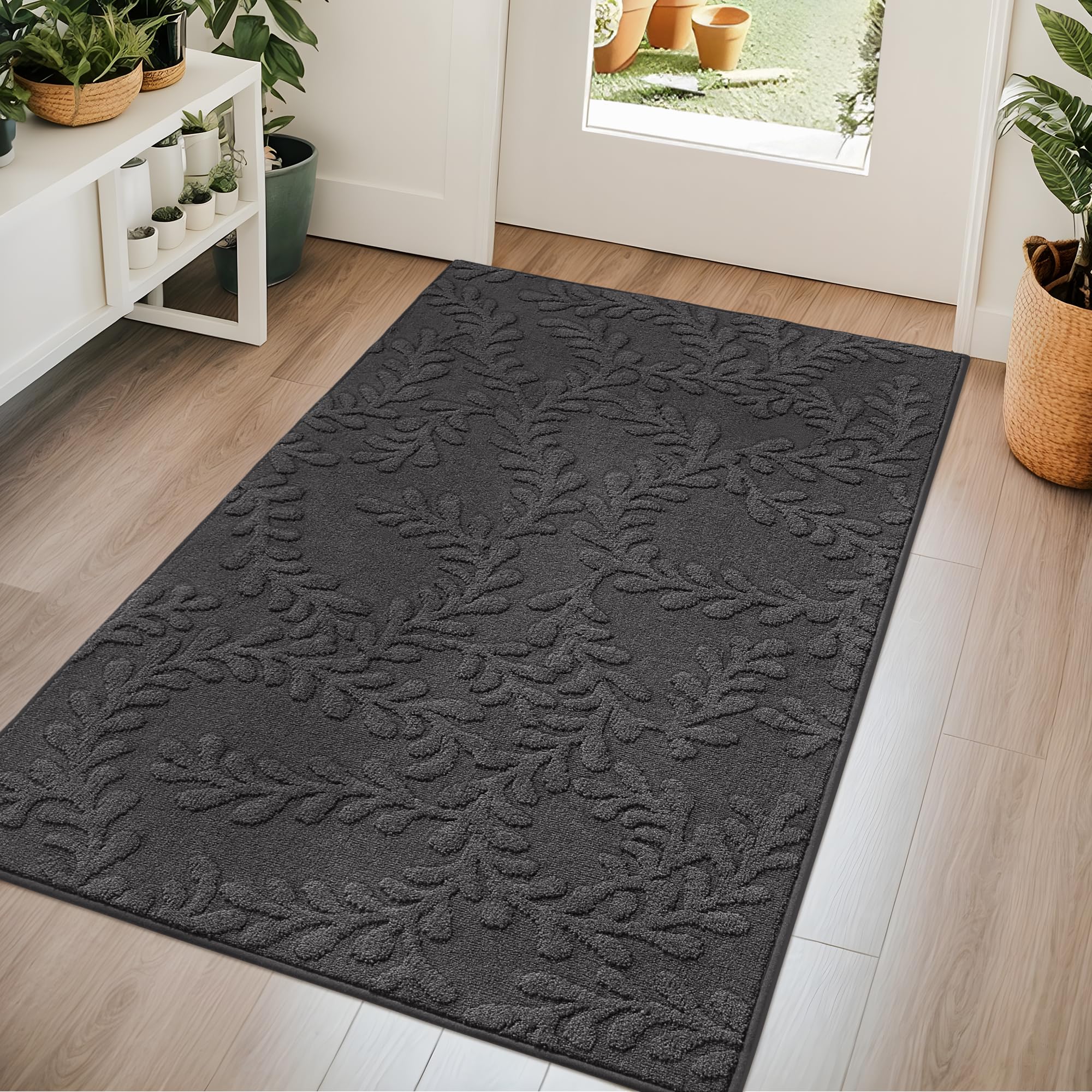 BEQHAUSE Door Mats 20”x32”, Non-Slip TPR Backing Entryway Doormat, Super Absorbent Welcome Mat for Front Door, Mud Shoes & Paws, Washable Entry Rugs, Black