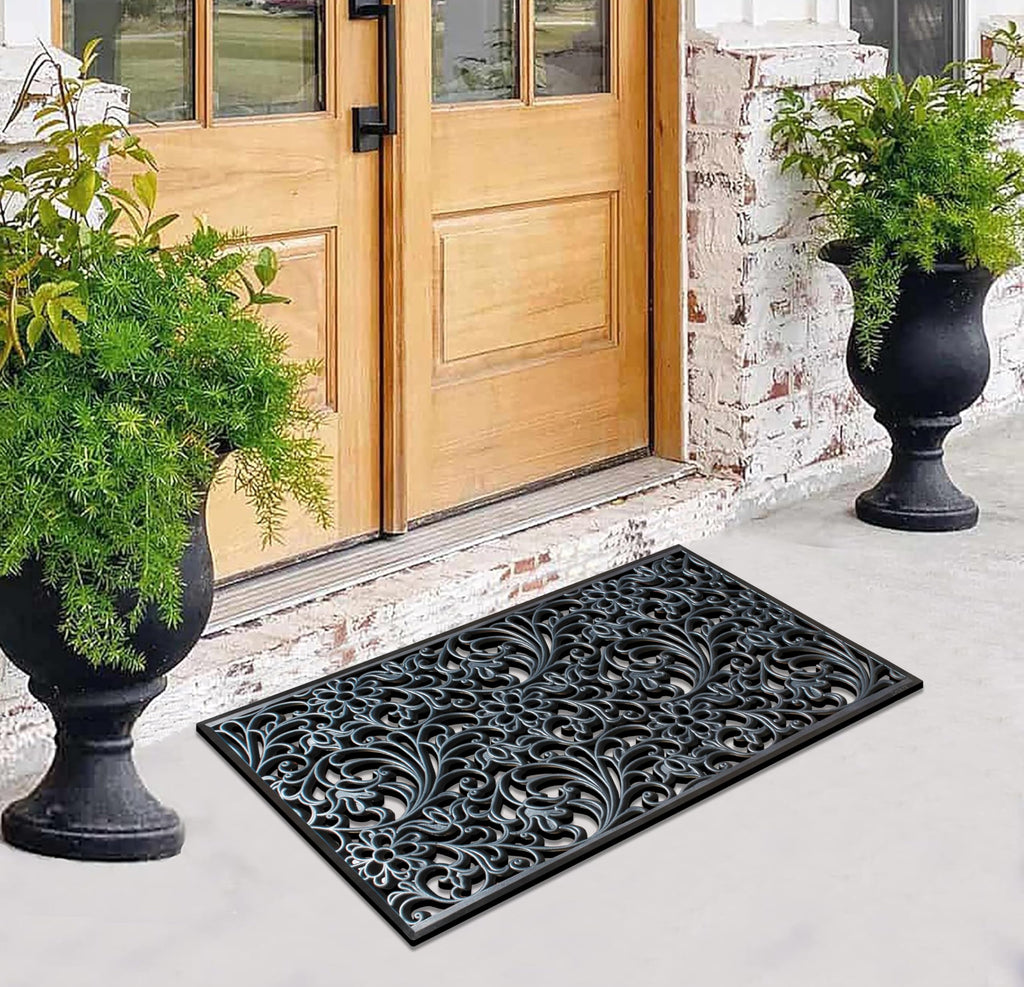 A1 Home Collections 19-LB Heavy Duty Rubber Doormat 24"×57" - Won't Blow Away | Outside Front Door Mat, Mud Dirt Scraper, Non-Slip Drainage Mat for Entryway Patio Garage, All-Weather, 100% Rubber Mats