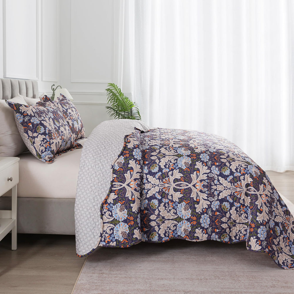 HoneiLife Quilt Sets Twin Size - 2 Piece Microfiber Quilts Reversible Bedspreads Patchwork Coverlets Floral Bedding Set All Season Quilts with Blue and White Porcelain Pattern