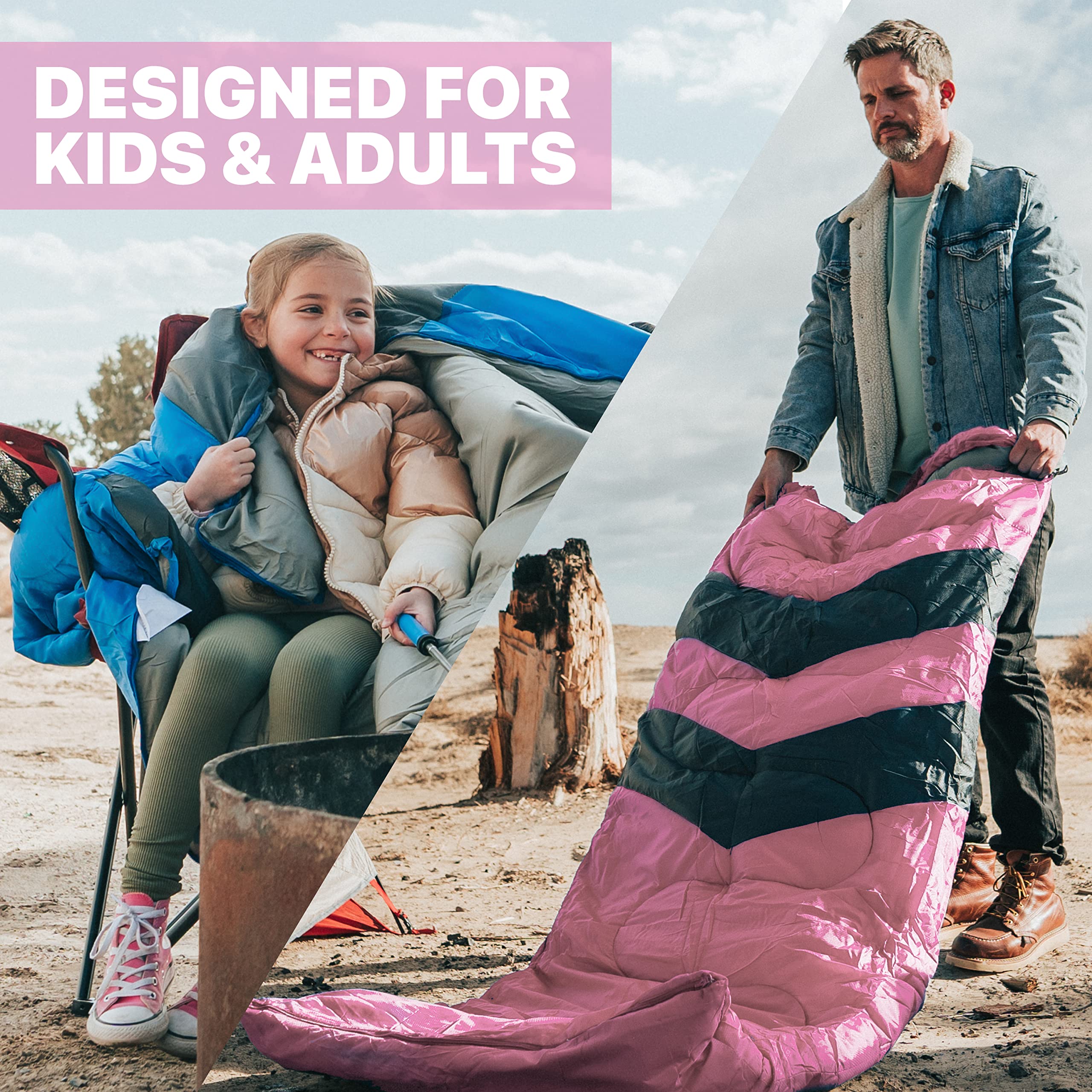 MalloMe Sleeping Bags for Adults Cold Weather & Warm - Backpacking Camping Sleeping Bag for Kids, Girls, Boys - Lightweight Camping Essentials Gear Accessories Hiking Sleep Must Haves Single & Double