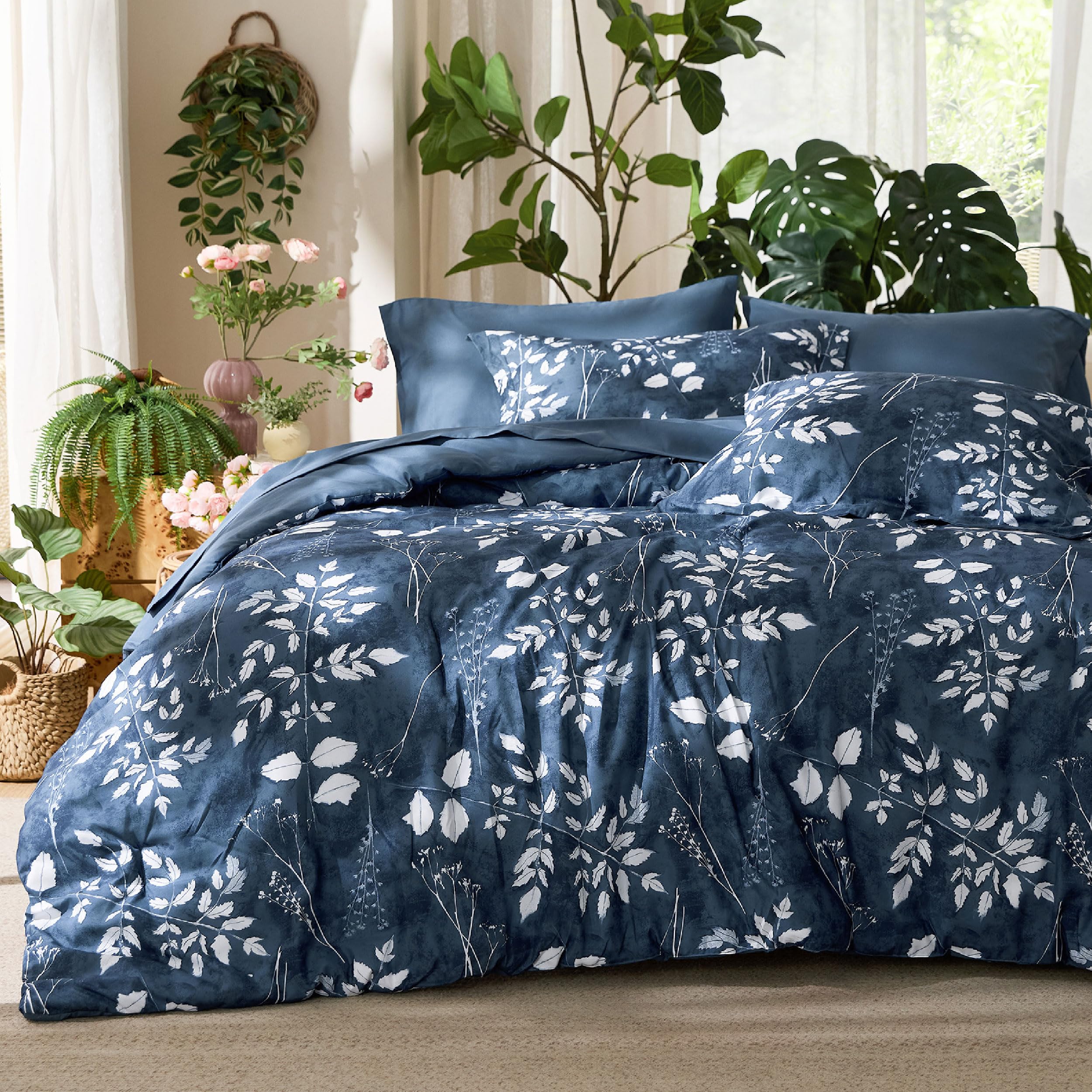 Bedsure Twin Comforter Set - 5 Pieces Floral Sage Green Soft Bedding Sets, Twin Bed in a Bag with Botanical Flowers Comforter, Sheets, Pillowcase & Sham