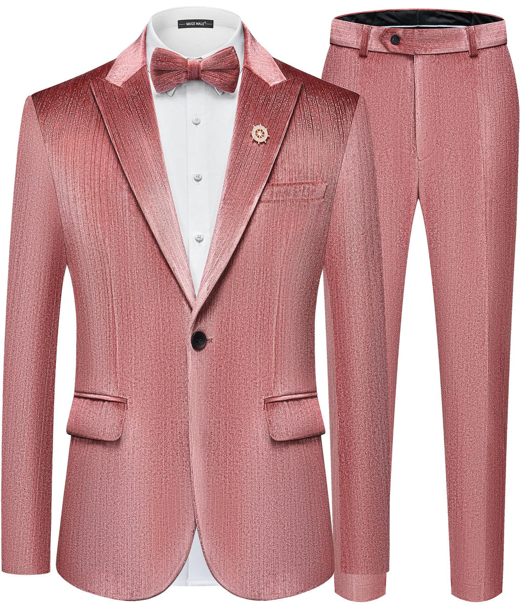 MAGE MALE Mens Suits Velvet Tuxedo Suit Set Slim Fit 2 Piece Luxurious Party Dinner Jacket Pants with Bow Tie
