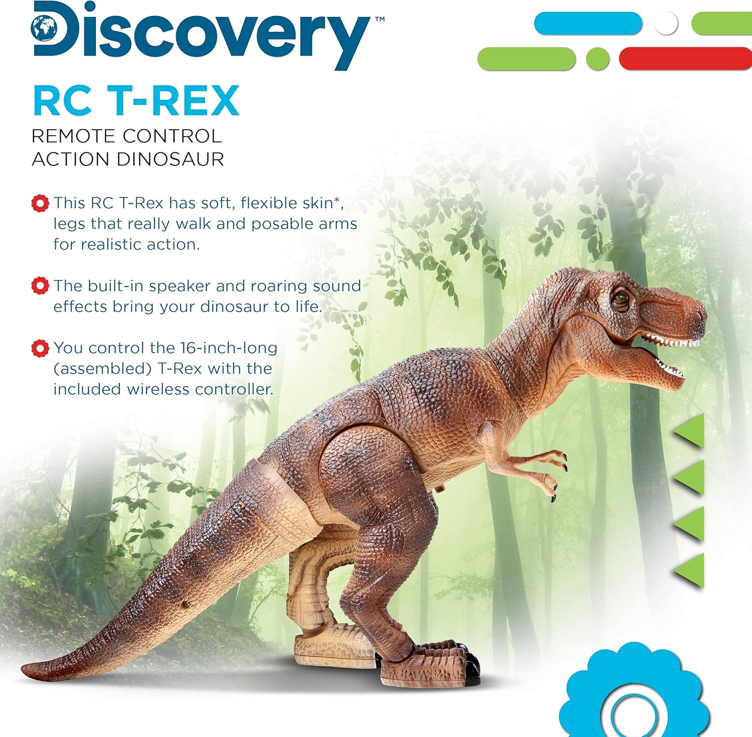 Discovery™ Remote Control T-Rex Dinosaur – Realistic Jurassic RC Action Figure with Walking Legs, Roaring Sounds, Chomping Mouth| Dinosaur Toys for Kids| Boys Toys RC Car Gift| Fun Dino for Ages 6+