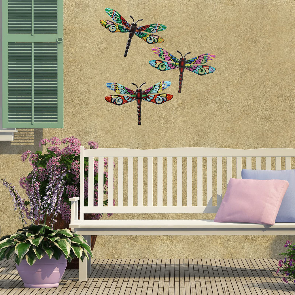 Metal Dragonfly Outdoor Wall Decor,Patio Fenxce Wall Art,Hanging Decorations for Living Room,Bedroom,3 Pack