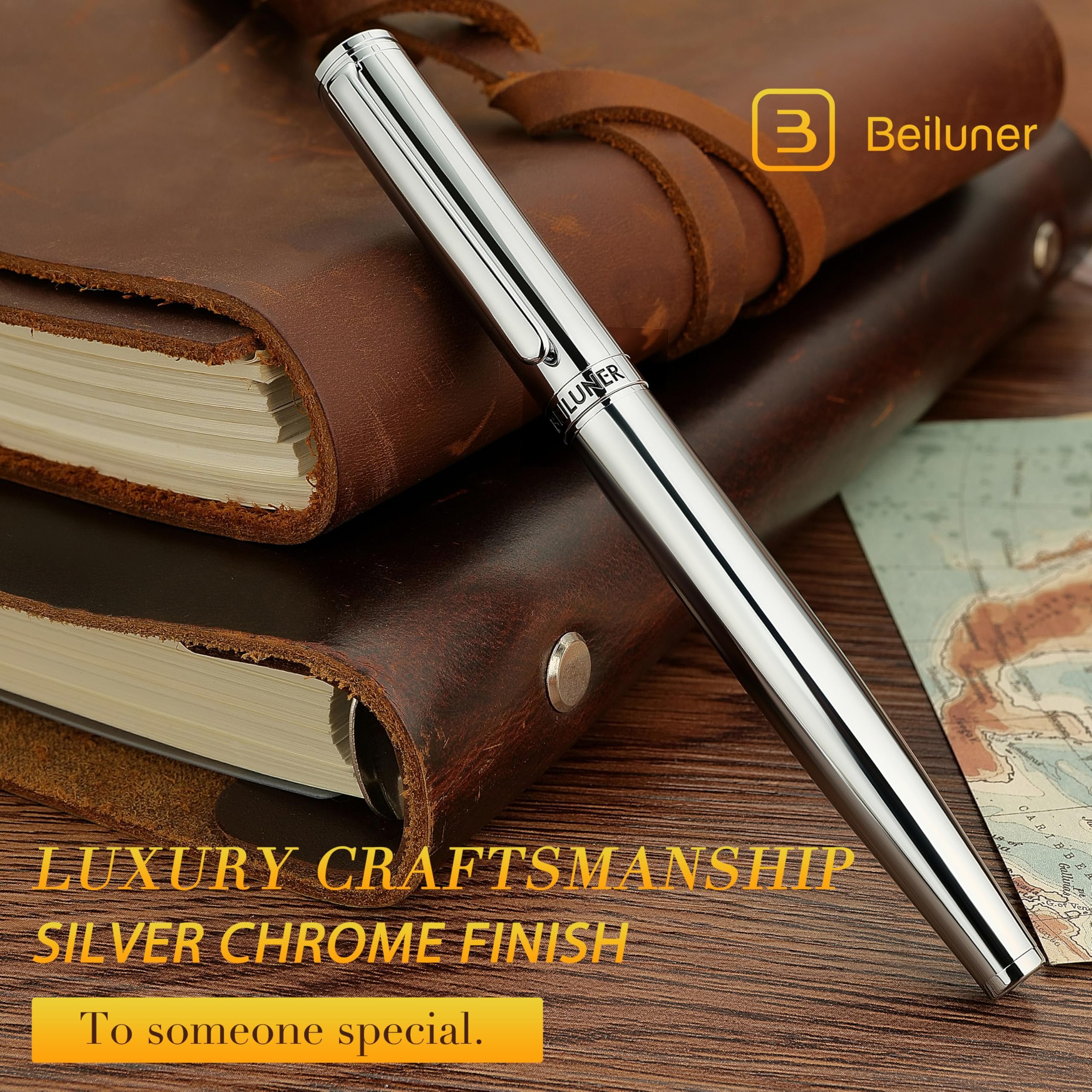 BEILUNER Luxury Rollerball Pen,24K Gold Trim,Noble and Elegant Designs,Schneider Ink Refill, Best Roller Ball Pen Gift Set for Men & Women, Professional, Executive Office, Nice Pens