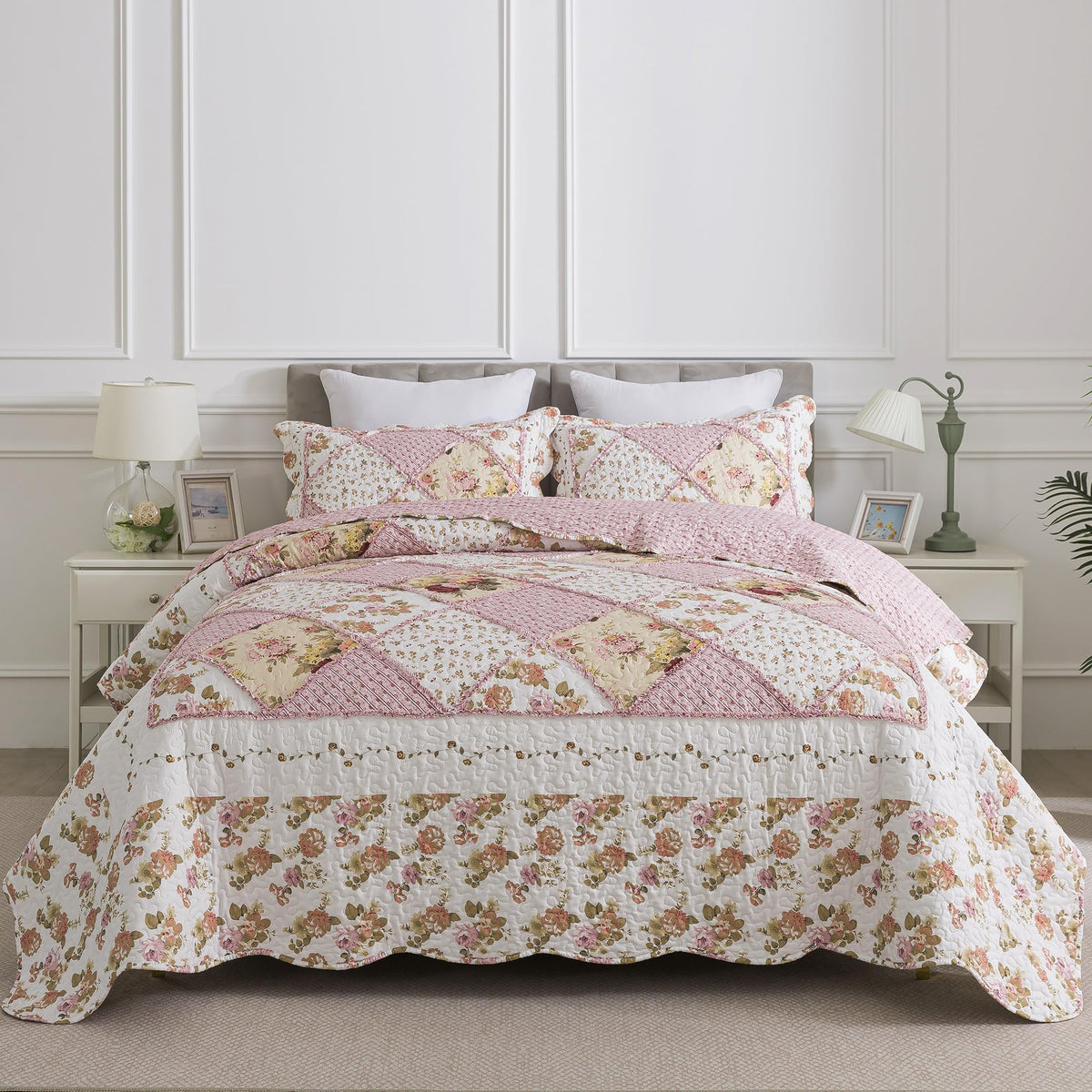HoneiLife Quilt Sets Twin Size - 2 Piece Microfiber Quilts Reversible Bedspreads Patchwork Coverlets Floral Bedding Set All Season Quilts with Blue and White Porcelain Pattern