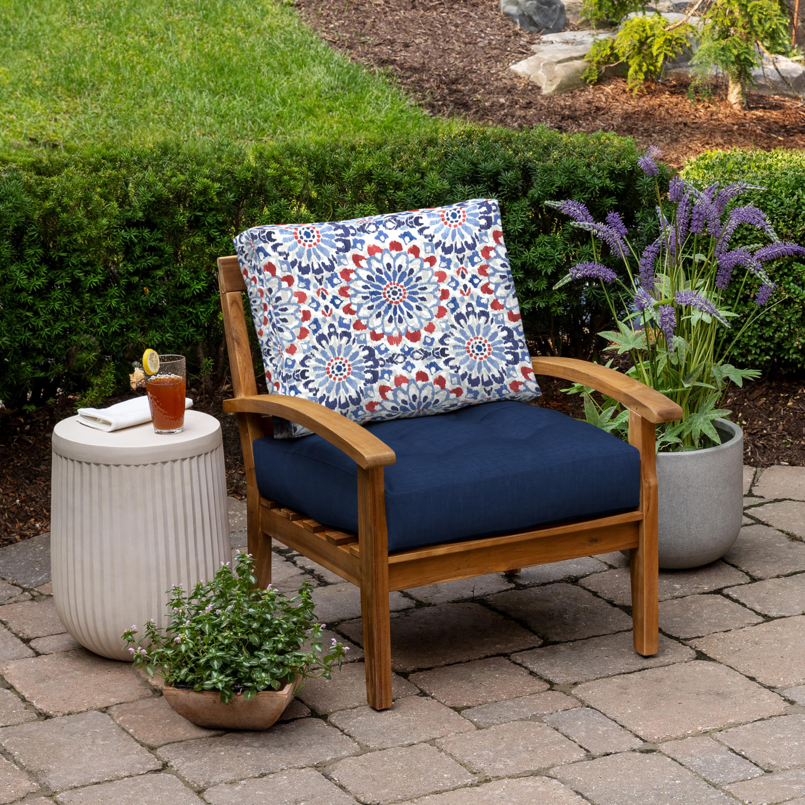 Arden Outdoor Plush Modern Tufted Blowfill Deep Seat Set, 24 x 24, Water Repellent, Fade Resistant, Deep Seat Bottom and Back Cushion for Chair and Sofa, Alana Tile