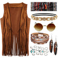 FEYIR 60s 70s Outfit for Women Hippy Accessories Fringe Hippie Vest Clothes for Halloween Disco Party Hippie Costume Set