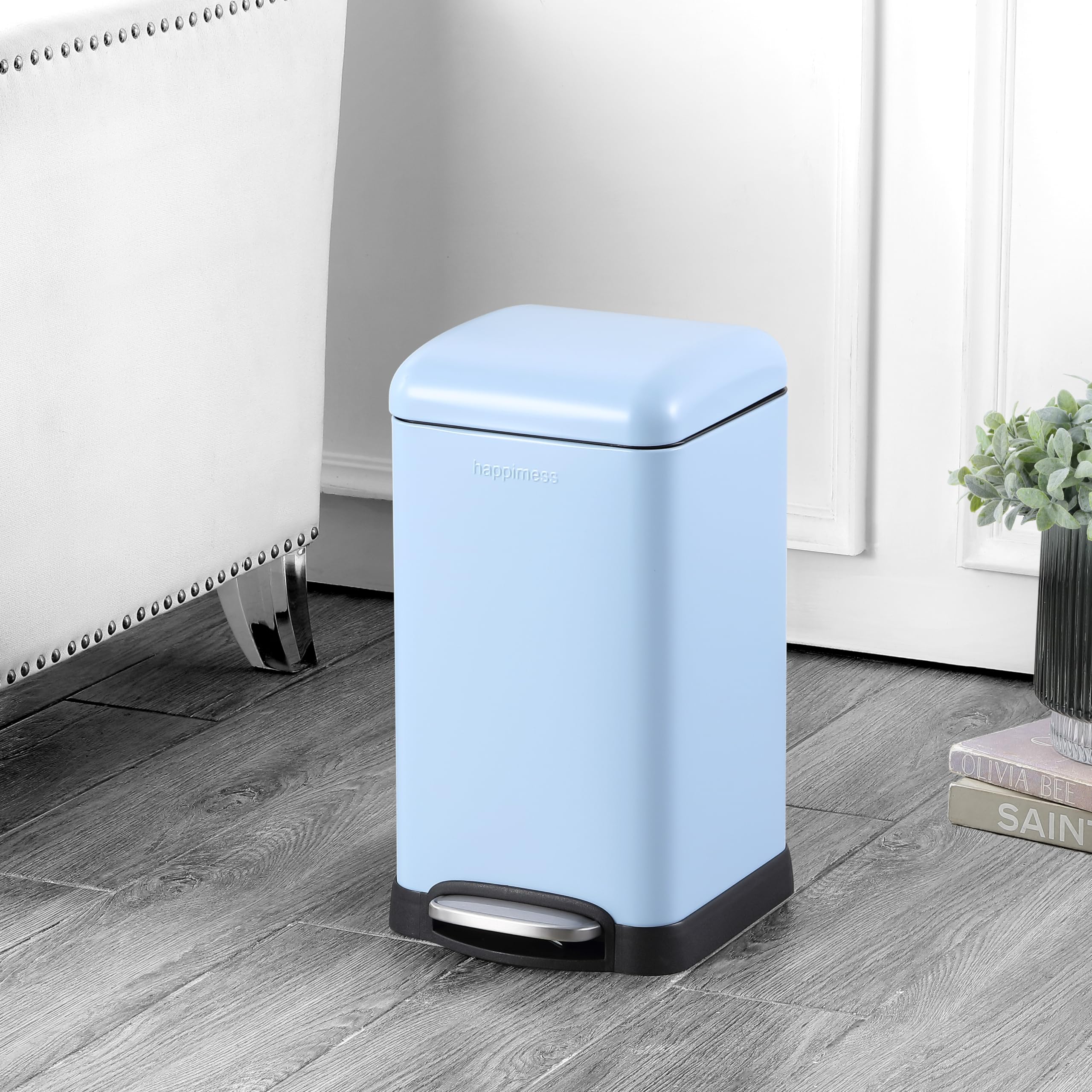 happimess HPM1012B Betty Retro Mini 3.2-Gallon Step-Open Trash Can with Soft-Close Lid, Modern, Minimalistic, Fingerprint Proof for Home, Kitchen, Laundry Room, Office, Bedroom, Bathroom, Black