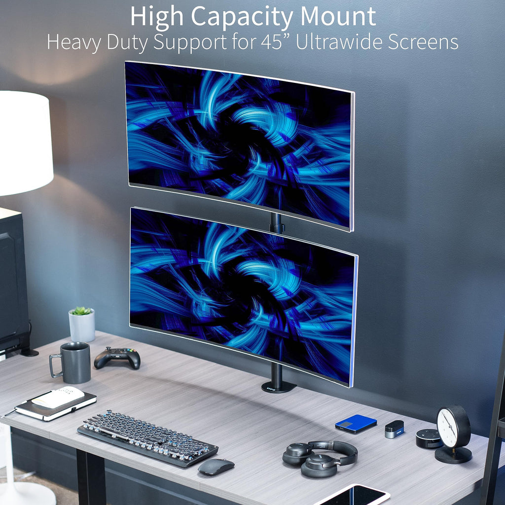 VIVO Dual Monitor Desk Mount Stand with Height Adjustment and VESA Plates for 2 LCD Ultrawide Screens up to 34 inches, Stacked Array, STAND-V002R