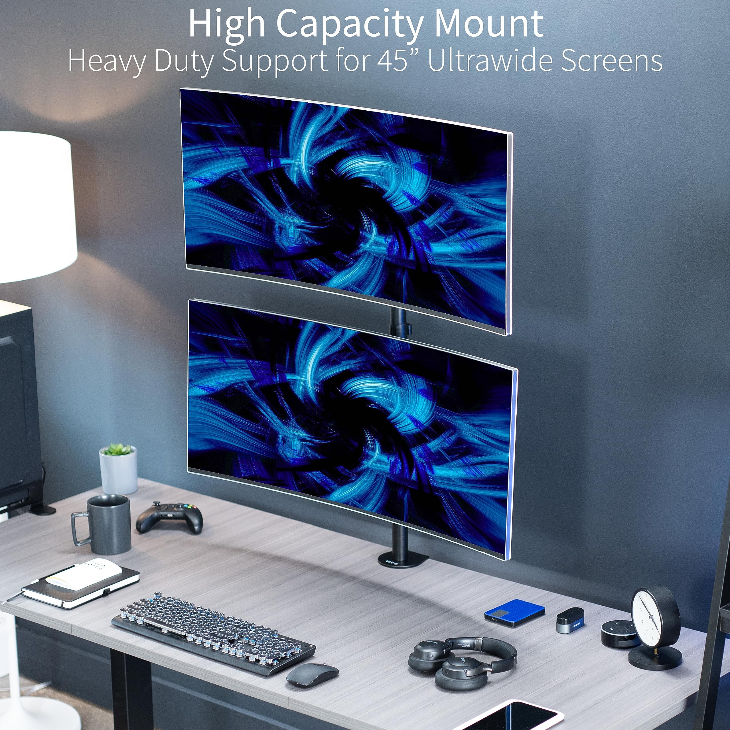 VIVO Dual Monitor Desk Mount Stand with Height Adjustment and VESA Plates for 2 LCD Ultrawide Screens up to 34 inches, Stacked Array, STAND-V002R