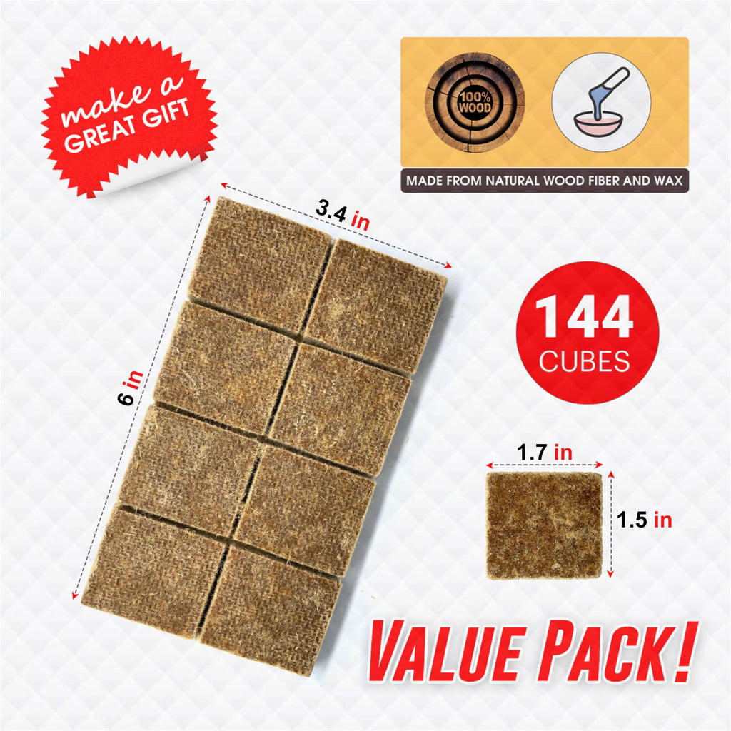 Dextreme Fire Starter Pack of 144/48 Natural Fire Starters Cubes for Campfires, Charcoal, BBQ, Grill Pit, Fireplace, Wood Stoves, Smokers and Camping - Easy to Ignite and Non Toxic… (48 Squares)