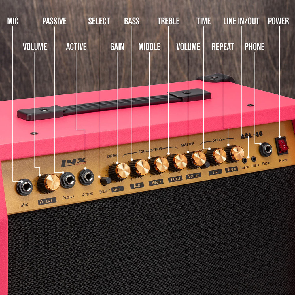 LyxPro Electric Guitar Amp 20 Watt Amplifier Built in Speaker Headphone Jack and Aux Input Includes Gain Bass Treble Volume and Grind - Black