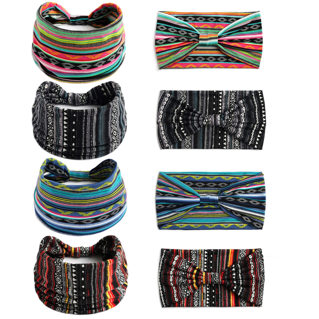 Boho Headbands For Women Fashion Stretch Wide Hair Bands Knoted Turban Head Bands Yoga Running Sweatband Elastic Headband Stylish Wrap Headbands Hair Accessories for Teen Girls 4 Pack