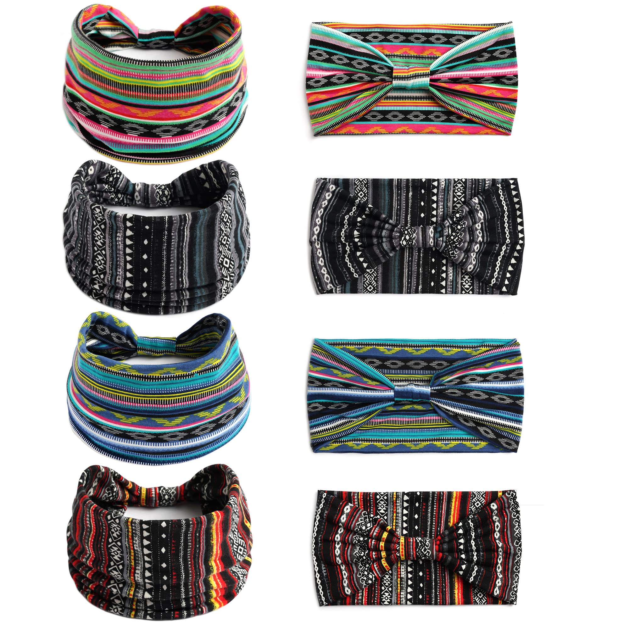Boho Headbands For Women Fashion Stretch Wide Hair Bands Knoted Turban Head Bands Yoga Running Sweatband Elastic Headband Stylish Wrap Headbands Hair Accessories for Teen Girls 4 Pack