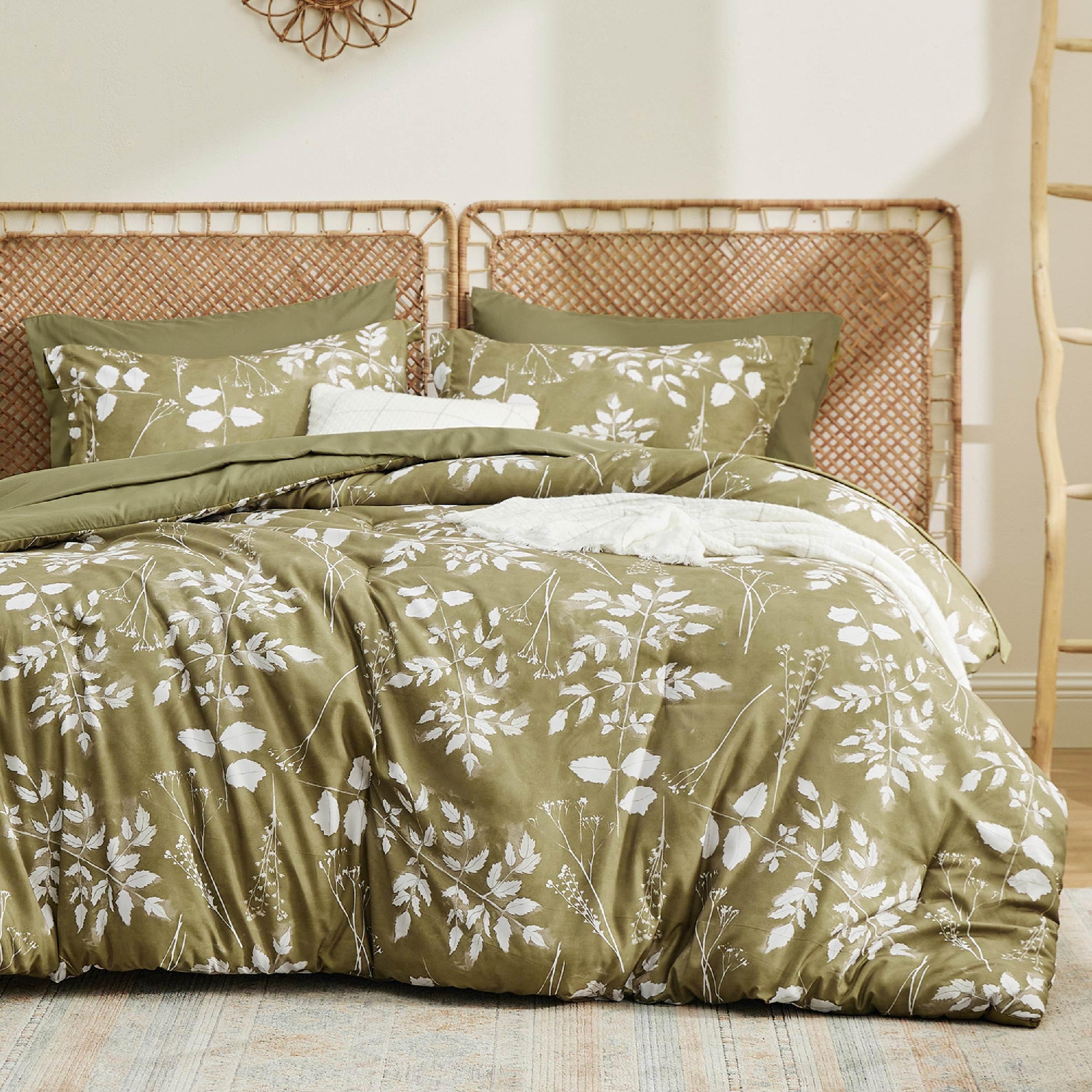 Bedsure Twin Comforter Set - 5 Pieces Floral Sage Green Soft Bedding Sets, Twin Bed in a Bag with Botanical Flowers Comforter, Sheets, Pillowcase & Sham