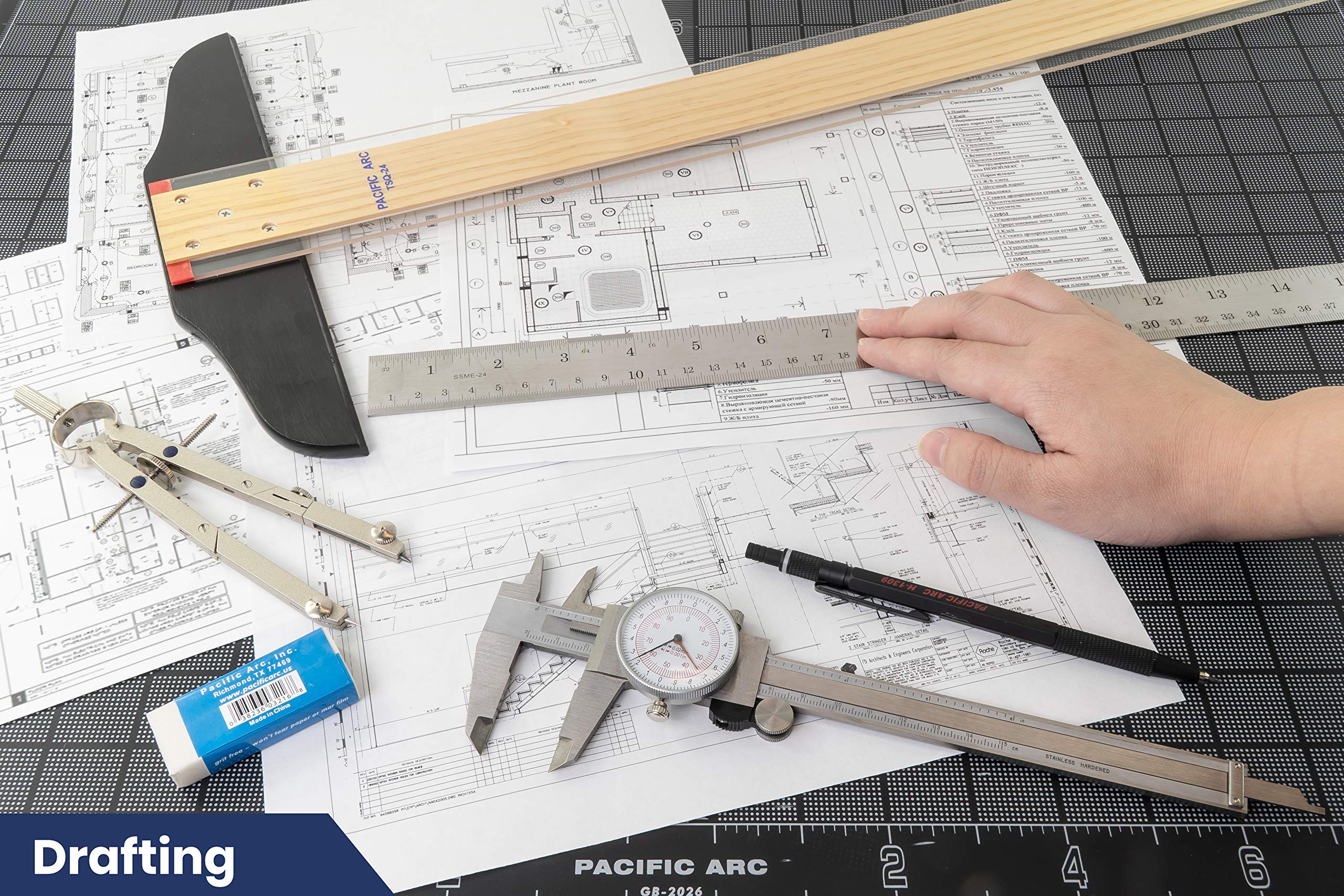 2 Pack Pacific Arc 12 Inch Stainless Steel Ruler with Inch/Metric Conversion Table