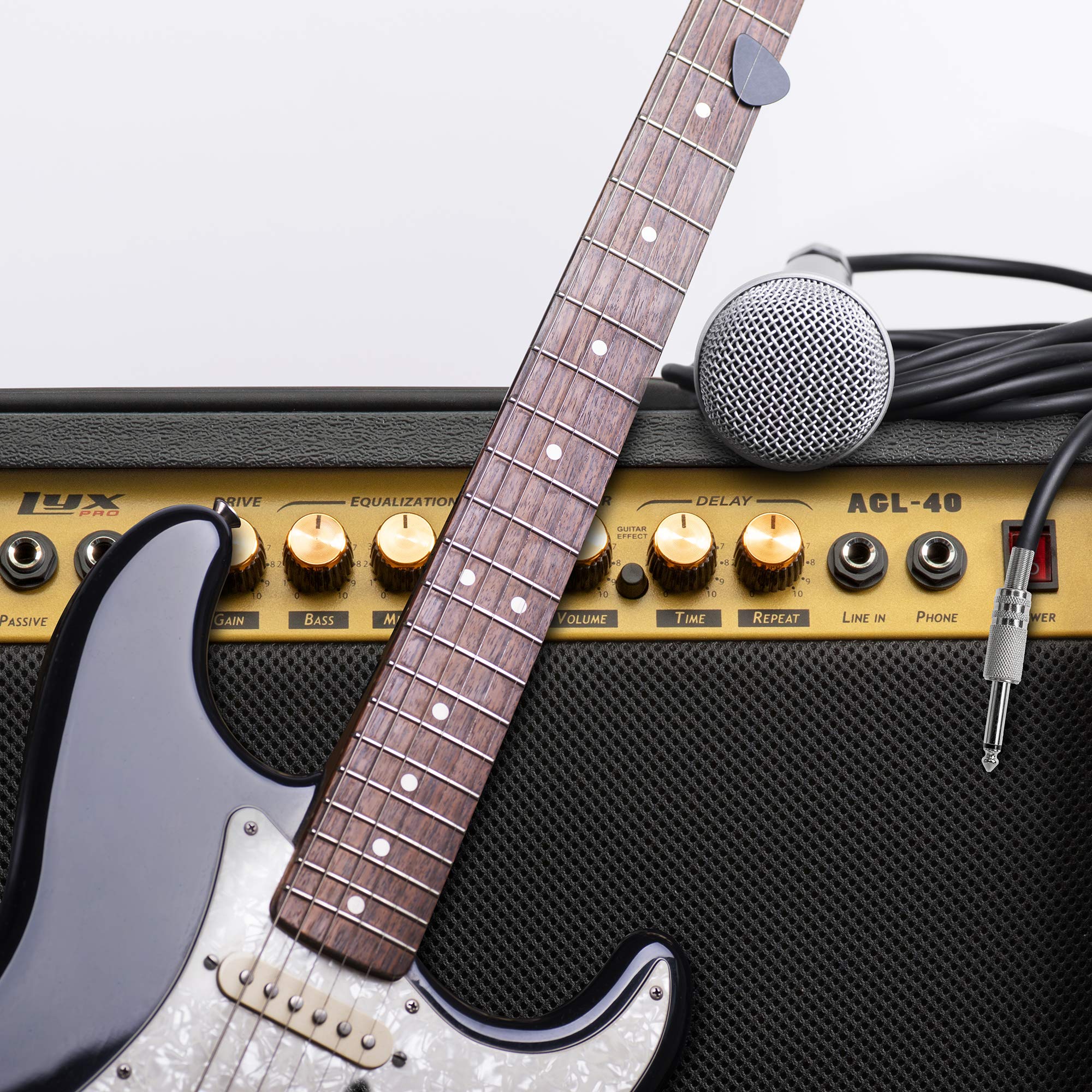 LyxPro Electric Guitar Amp 20 Watt Amplifier Built in Speaker Headphone Jack and Aux Input Includes Gain Bass Treble Volume and Grind - Black