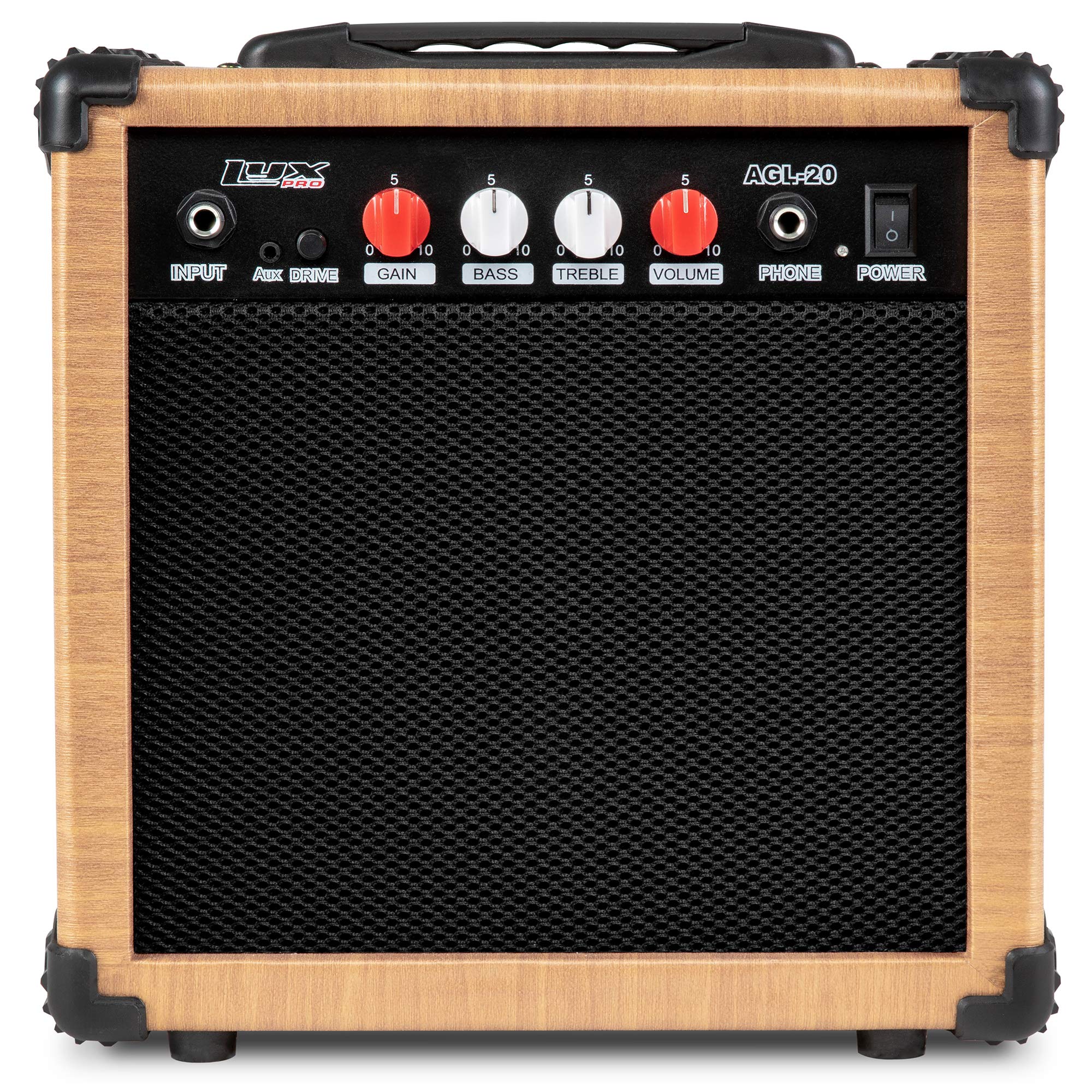 LyxPro Electric Guitar Amp 20 Watt Amplifier Built in Speaker Headphone Jack and Aux Input Includes Gain Bass Treble Volume and Grind - Black