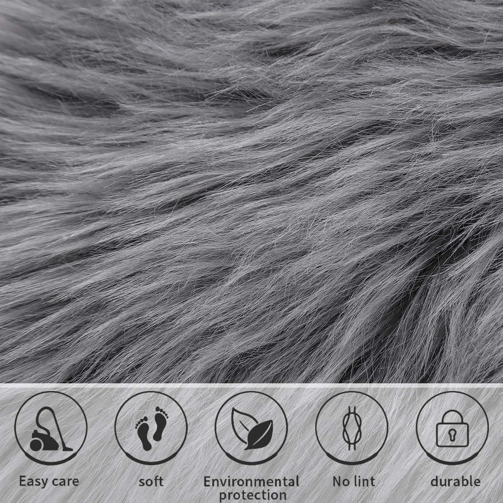 Softlife Black Faux Fur Sheepskin Chair Cover Seats Cushion Pad Super Soft Area Rugs for Living Bedroom Sofa Dorm (1.6ft x 1.6ft)