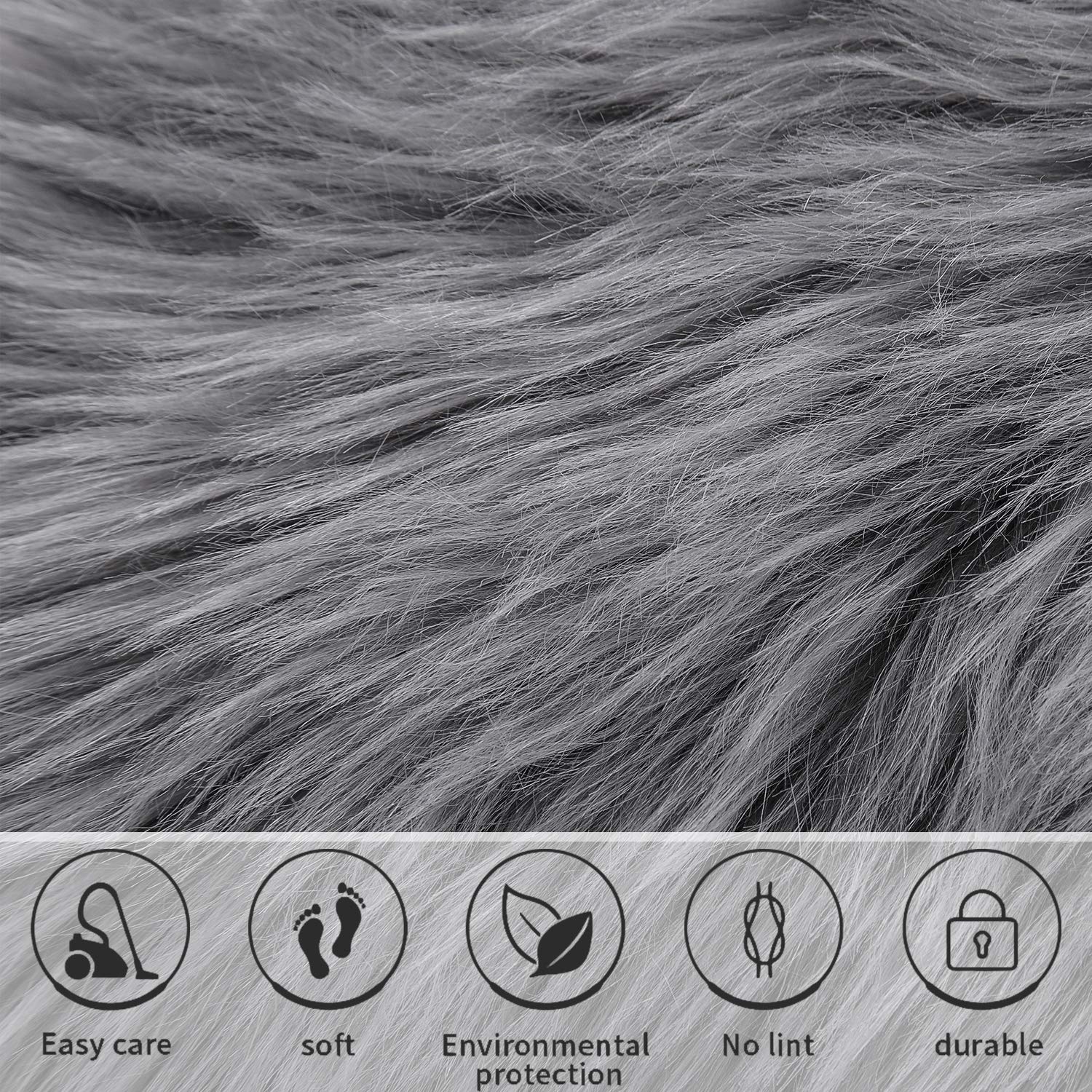 Softlife Black Faux Fur Sheepskin Chair Cover Seats Cushion Pad Super Soft Area Rugs for Living Bedroom Sofa Dorm (1.6ft x 1.6ft)