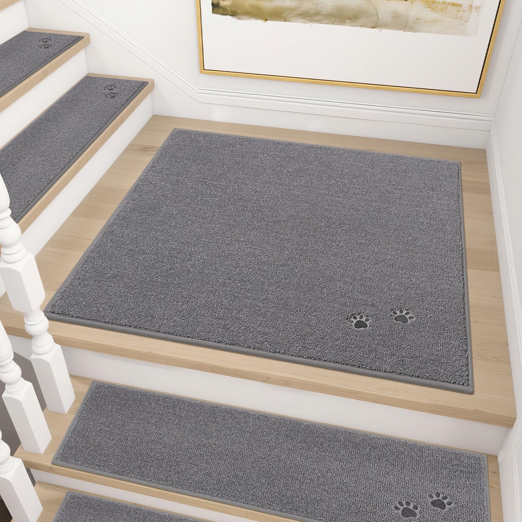 BEQHAUSE Stair Treads for Wooden Steps 28inX9in, Non Slip Carpet Stair Treads Indoor Stair Runners Machine Washable, Soft Stair Rugs Mat Surface Polyester TPE Backing, 4pcs, Beige