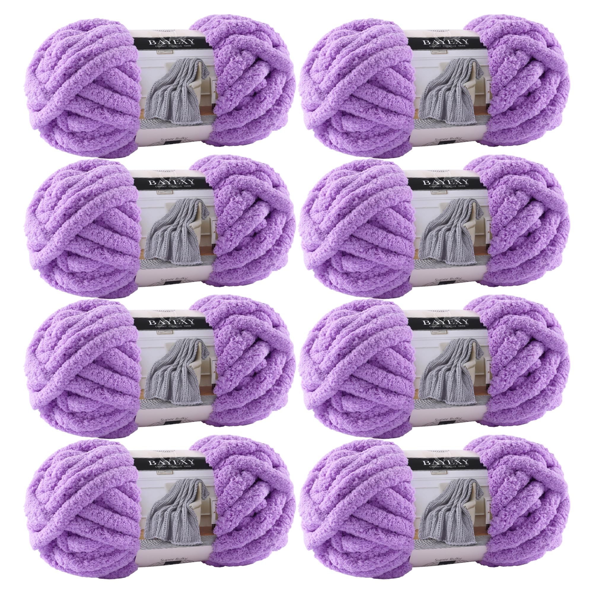 Chunky Chenille Yarn for Hand Knitting 8 Jumbo Pack Jumbo Chunky Yarn for Hand Soft Blanket Knitting, Bulky Thick Fluffy Yarn for Crocheting (Black)