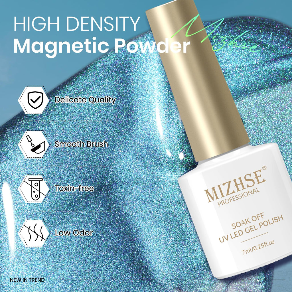 MIZHSE Cat Eye Gel Nail Polish, Moonlight Magnetic Gel Polish and Sheer Nude Nail Kit with 1 Magnet Stick, Glass Shiny Effect Silver Pink Purple Soak Off Manicure Home DIY
