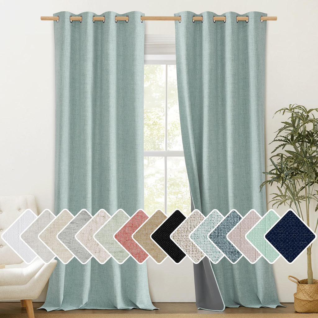 NICETOWN Linen Blackout Curtains for Kitchen, Beige, 2 Panels, 34" Wide x 48" Long, Short Kitchen Burlap Linen 100% Blackout Drape Panels for Night Shift, Great Job for Blocking Light
