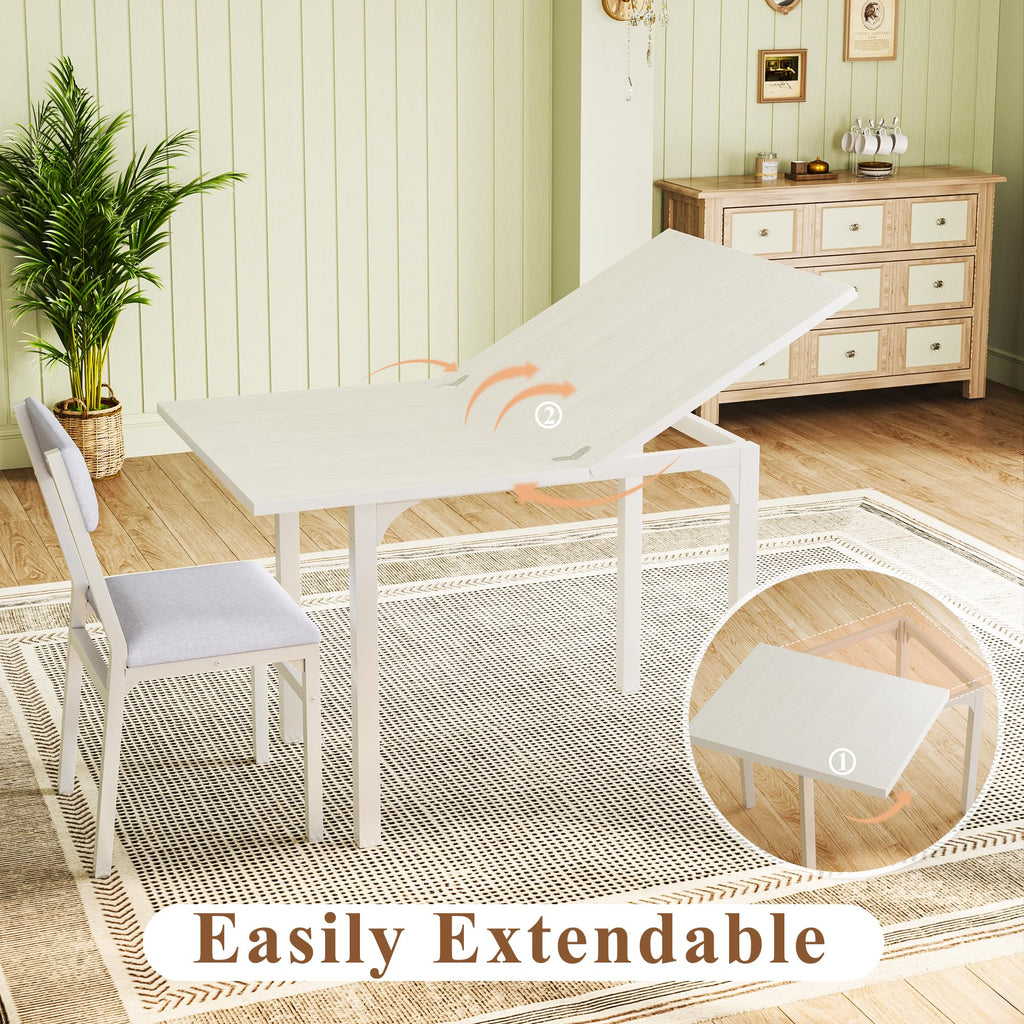 HUAHUU Dining Table Set for 4, Extendable Kitchen Table Cushion Chairs Set of 4, Rectangle Dining Table with Metal Frame & MDF Board, Folding for Small Apartment Saving Space, Black
