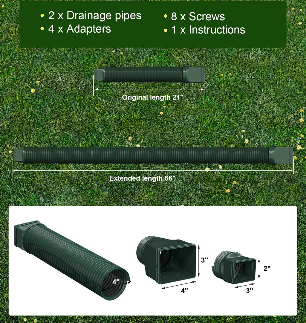 Ogutter Rain Gutter Downspout Extensions, Downspout Extender for Rainwater Drainage Flexible, Down Spout Drain Extension Pipe and Extendable from 21 to 66 Inches (Black)