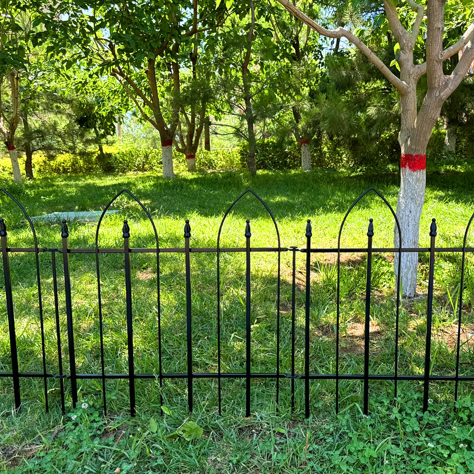 Thealyn Garden Fence 24" H x 24" W (5 Panels, Total 10 ft), Metal Fence Decorative Border Fence, Rustproof Landscape Fencing for Dog, Flower Bed, Yard, Patio, Animal Barrier