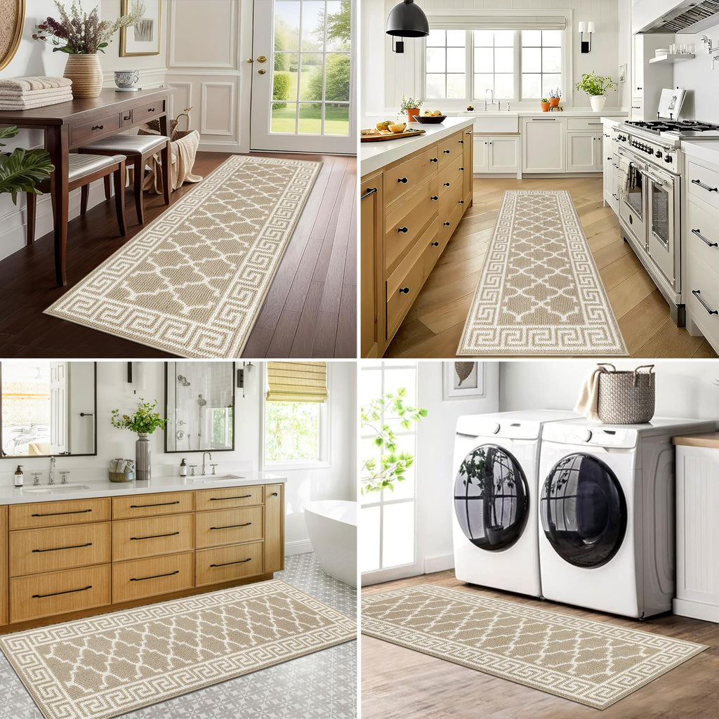 Pauwer Door Mat Indoor Entrance 20"x60" Absorbent Dirt Trapper Welcome Mats for Front Door Washable Entryway Rugs Ultra Thin Doormat Non Slip Runner Rugs for Hallway Kitchen Laundry Room, Beige