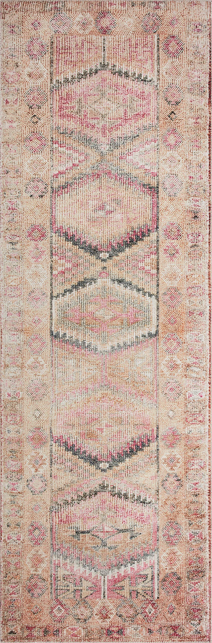 Loloi Layla Collection LAY-07 Blue/Tangerine 2'-3" x 3'-9" .13" Thick Accent Rug, Soft, Durable, Vintage Inspired, Distressed, Low Pile, Non-Shedding, Easy Clean, Printed, Living Room Rug