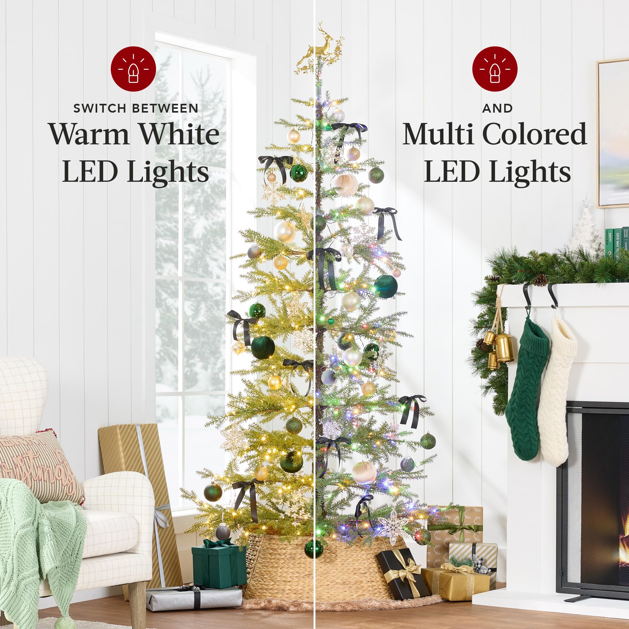 Best Choice Products Pre-Lit Sparse Christmas Tree 4.5ft Artificial Pine Holiday Décor Aspen Noble Fir w/ 2-in-1 White & Multicolor LED Lights
