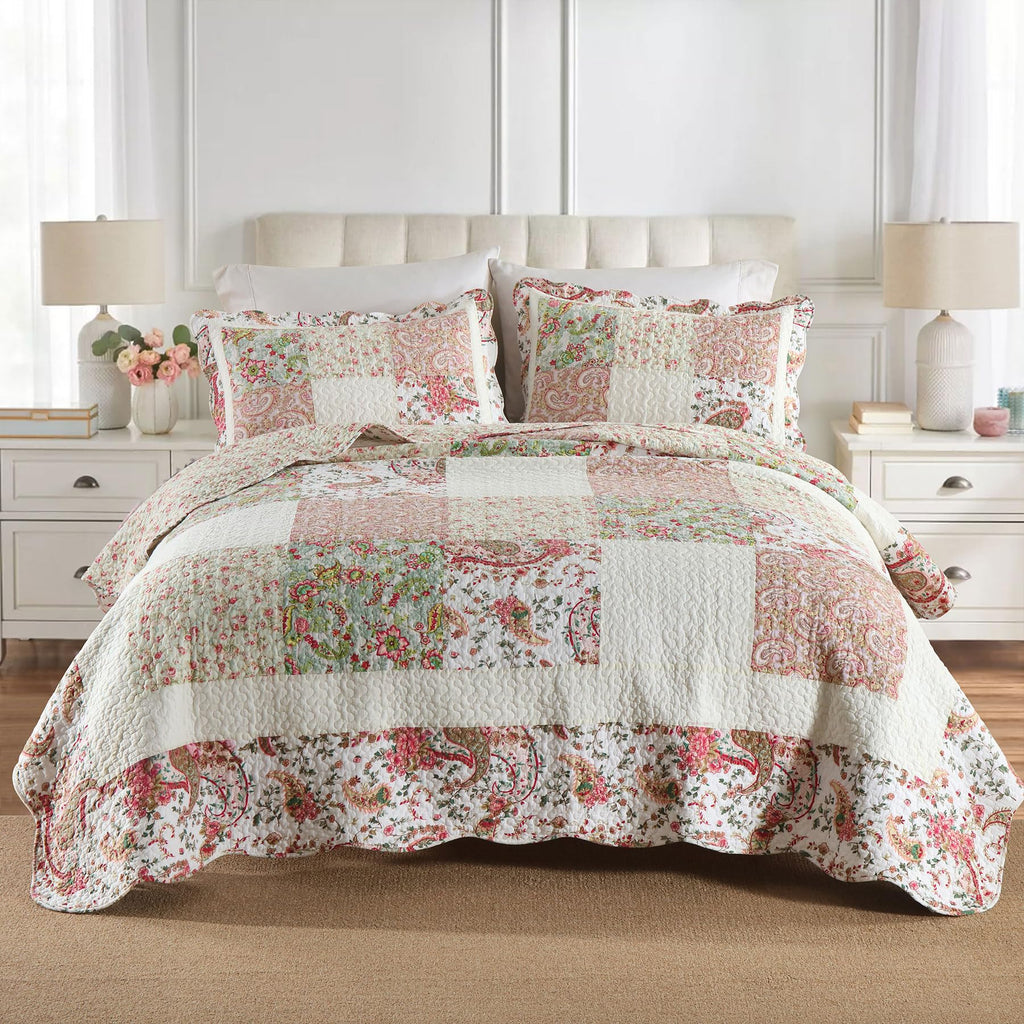Secgo Twin Comforter Set for Bed - 100% Cotton Quilts Twin Size, Black Bedspreads with 2 Pillow Shams, Patchwork Reversible Lightweight Bedding