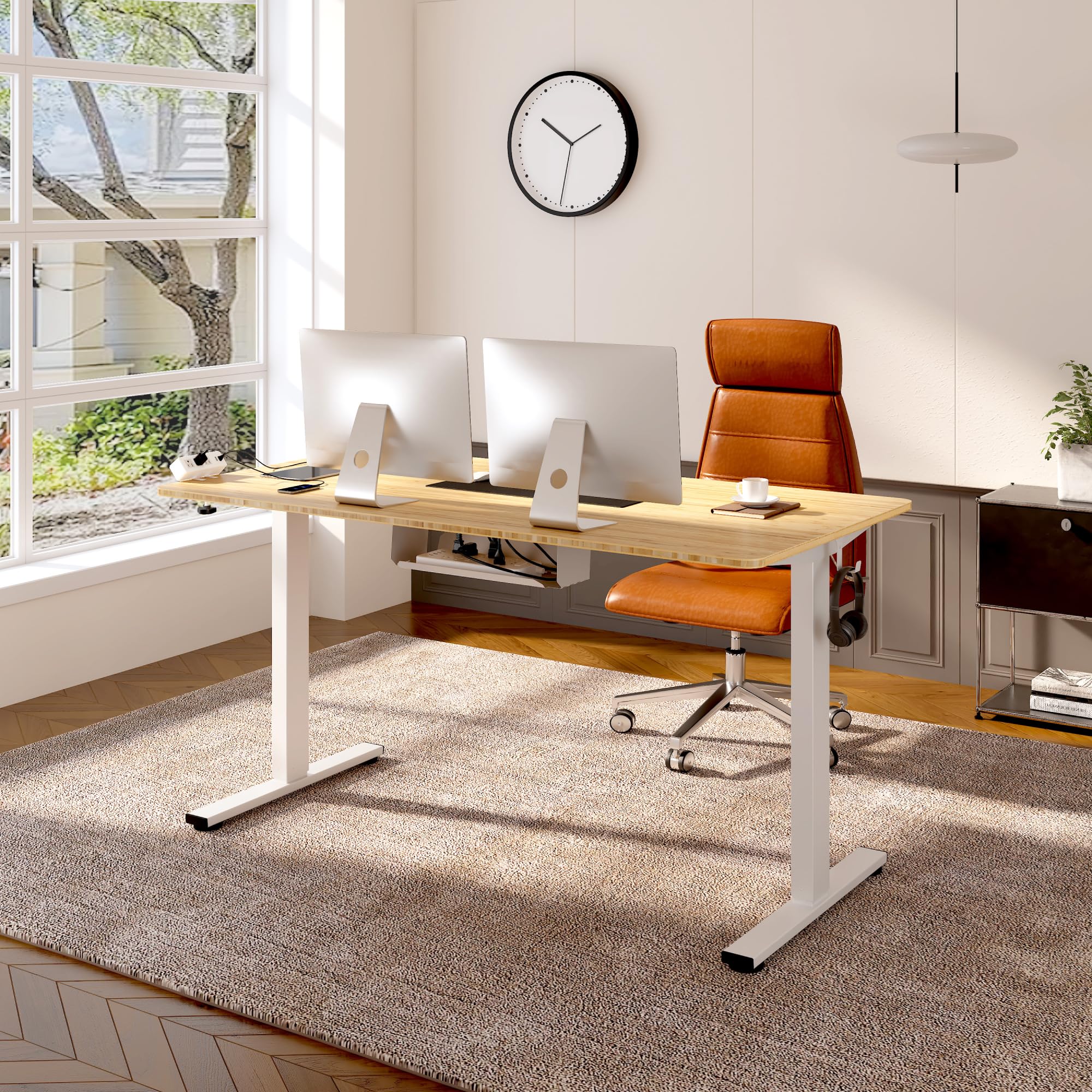 FLEXISPOT EN2 Whole-Piece Standing Desk with Clamp Power Strip, 40 x 24'' Electric Stand Up Height Adjustable Desk with Cable Management (Black Frame + 40" Black Top)