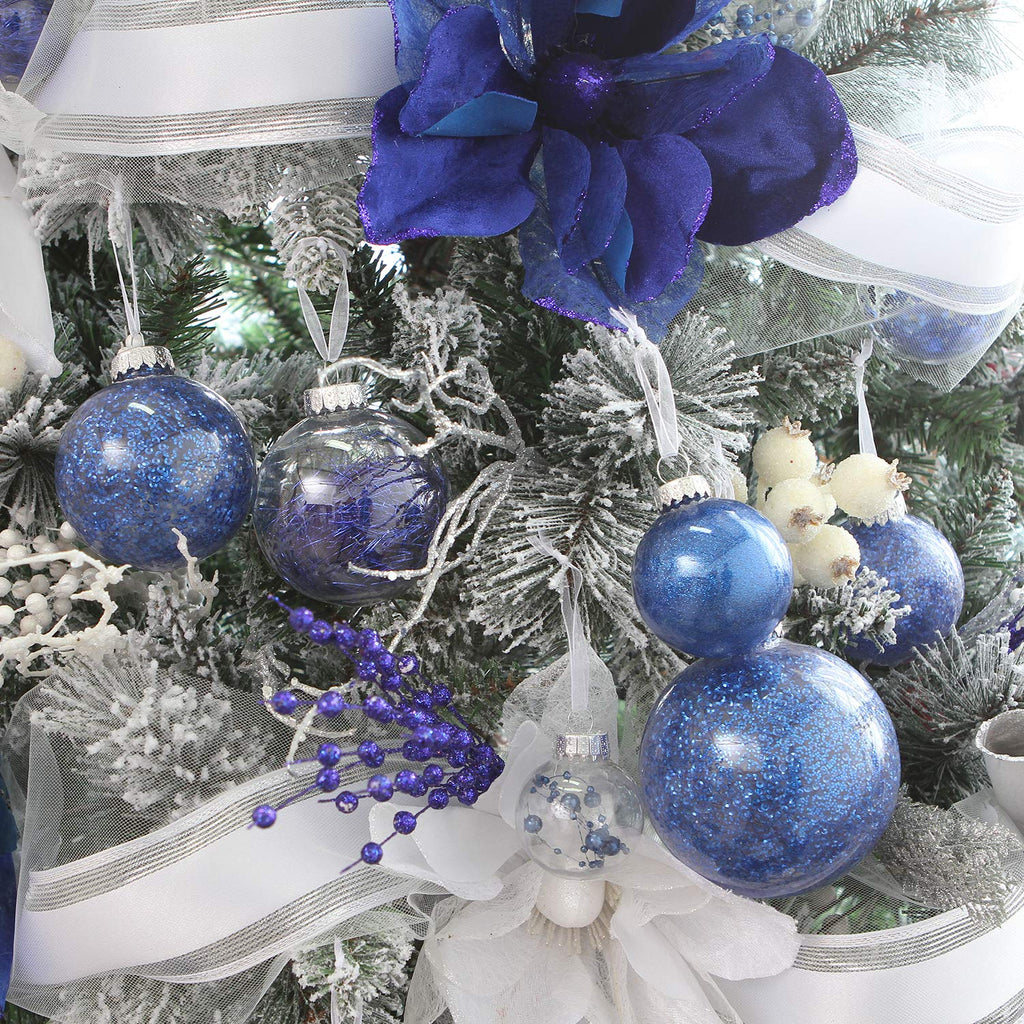 Sea Team Shatterproof Clear Plastic Christmas Ball Ornaments Decorative Xmas Balls Baubles Set with Stuffed Delicate Decorations (80mm/3.15 inch 20-Pack, Babyblue)