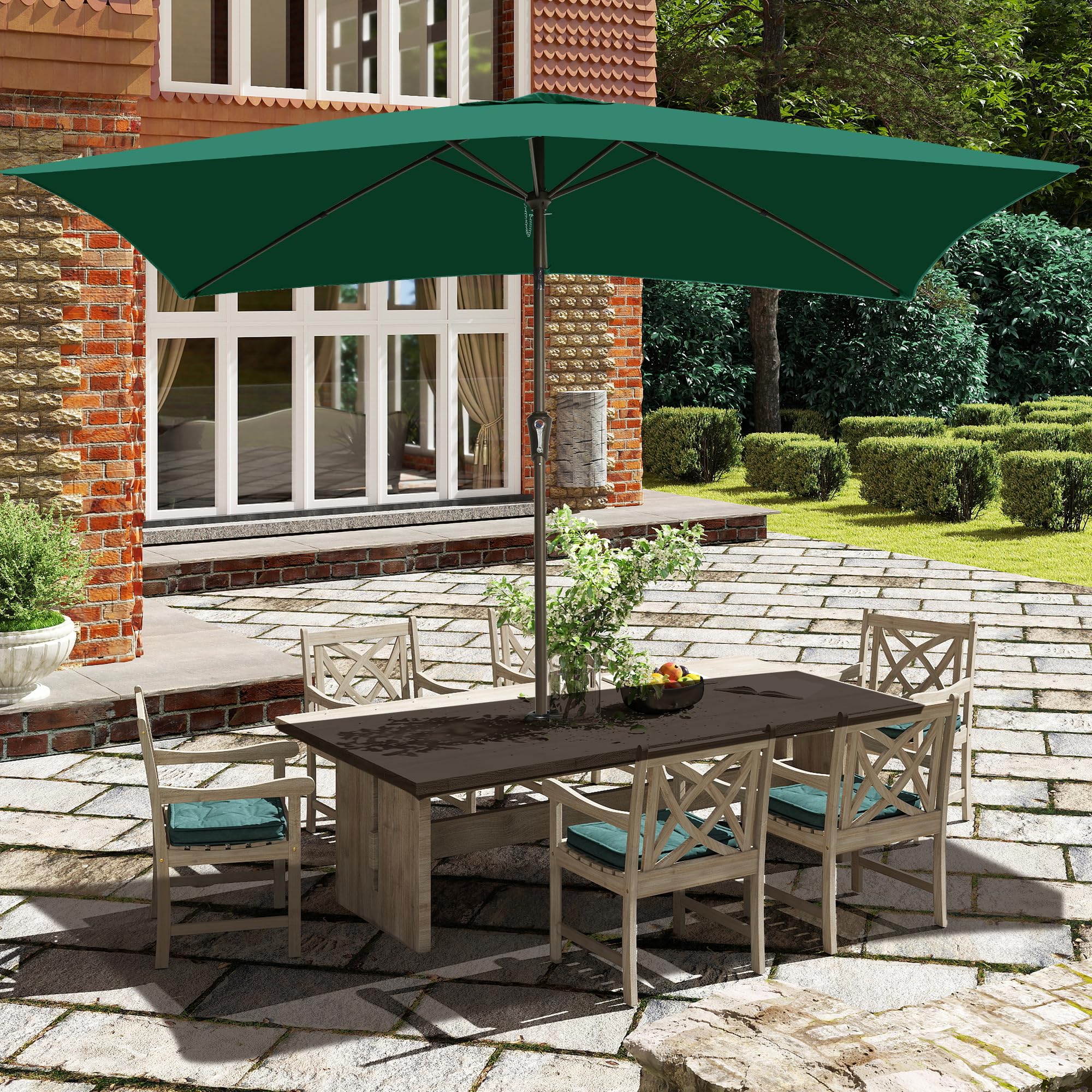 Ayge 6.5x10FT Rectangular Patio Umbrella Outdoor Table Umbrella w/Push Button Tilt & Crank Rectangle Market Umbrella UV Protection for Garden,Deck,Lawn,Yard & Pool,Beige