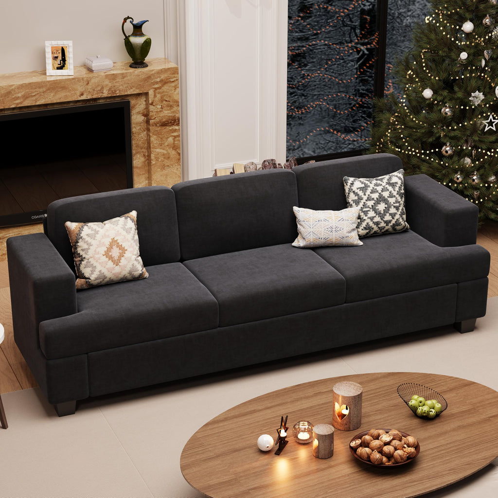 YOUDENOVA 2 Piece Set Comfy Sofa Couch, Loveseat Sofa * 2 with Deep Seats, Modern Sleeper Couch for Living Room, Black Corduroy