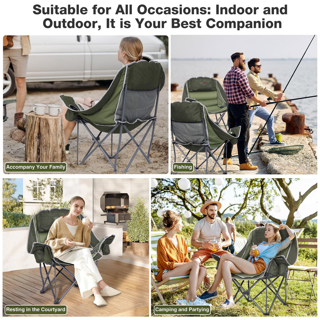 Double Camping Chair Heavy Duty Oversized Padded Loveseat for Adults 2 Person Outdoor Portable Camping Chairs for Lawn, Backyard, Fishing, Trip, Support 600lbs, Grey