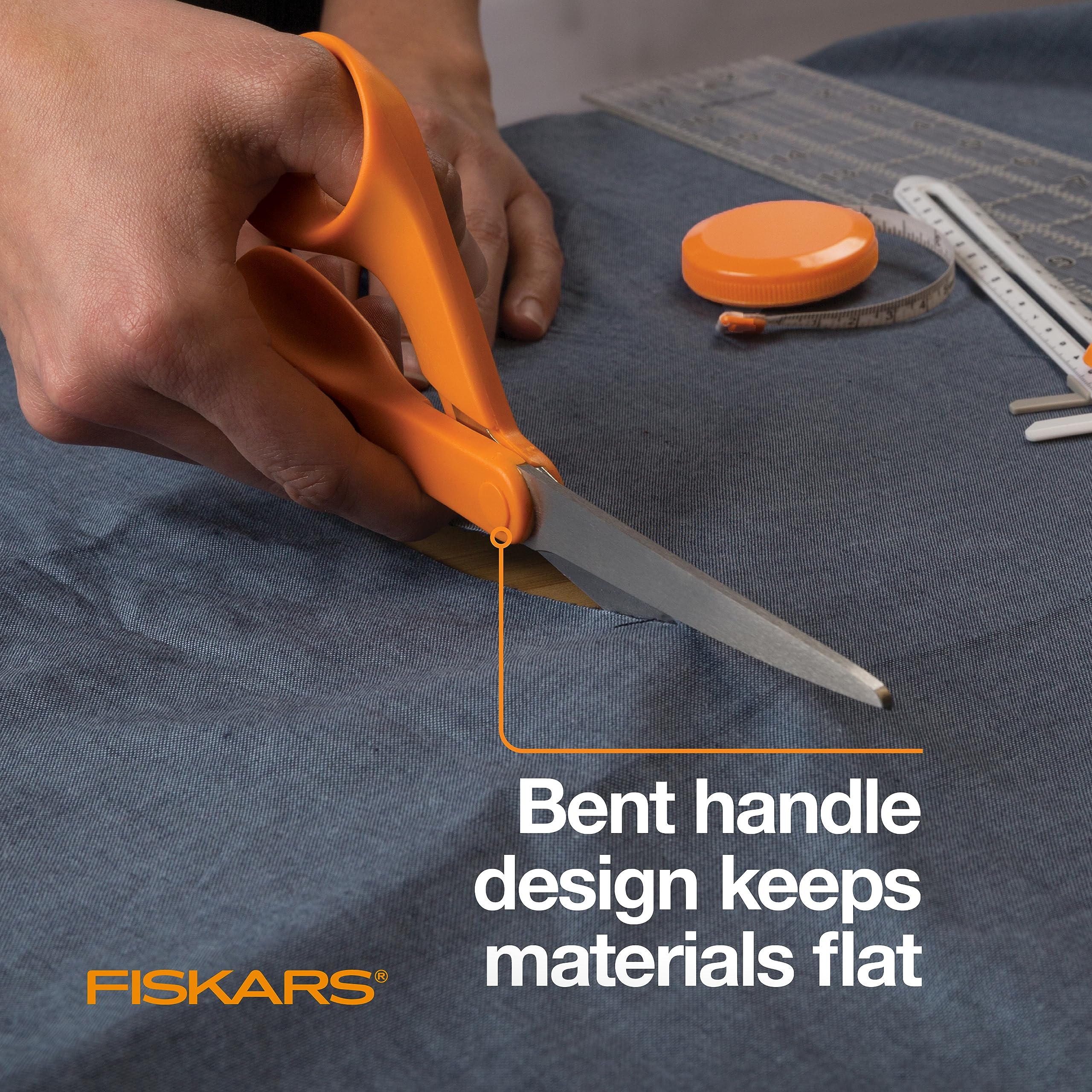 Fiskars 8" Original Orange-Handled Stainless Steel Scissors, Ergonomic and Keeps Material Flat, Sharp All-Purpose Paper and Fabric Scissors for Office, Arts, and Crafts