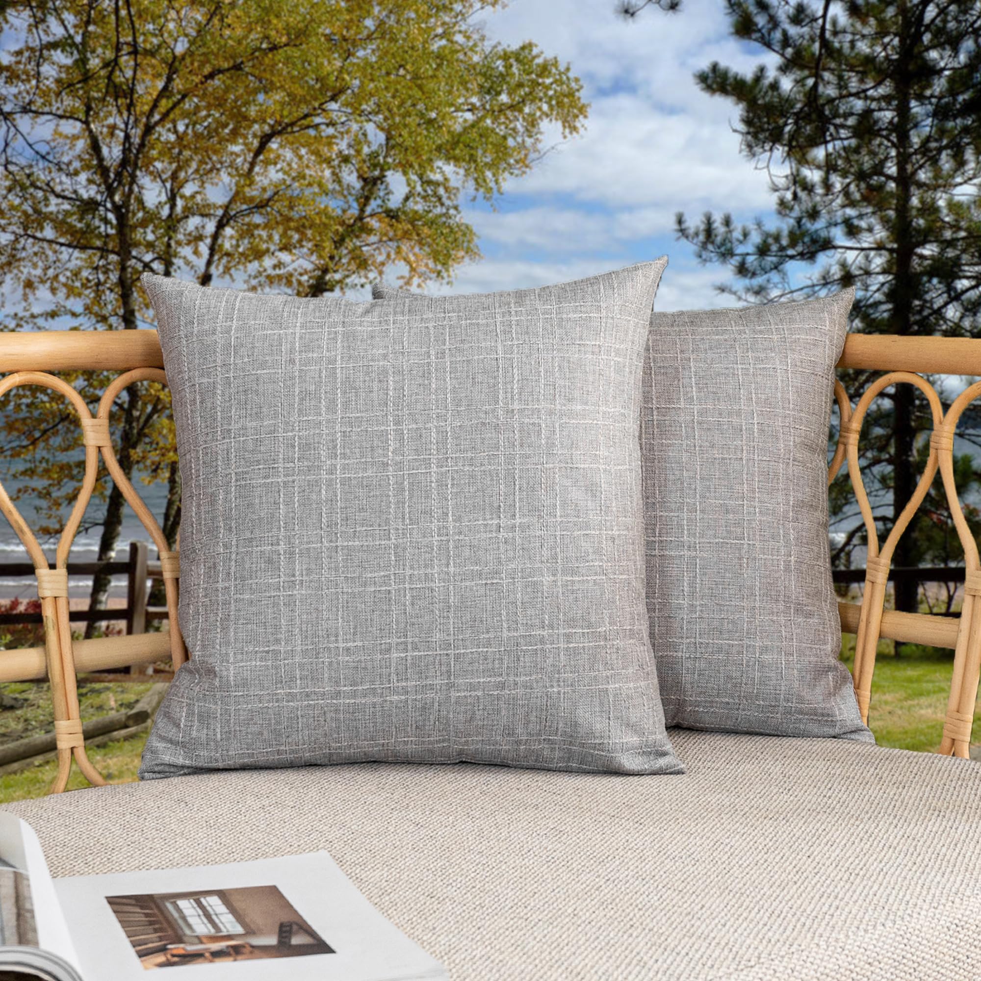Kevin Textile Pack of 2 Outdoor Waterproof Pillow Covers Checkered Decorative Cushions Sham Throw Pillowcases Shell for Patio Tent Garden Couch Bed Sofa 16x16 Inch Army Green