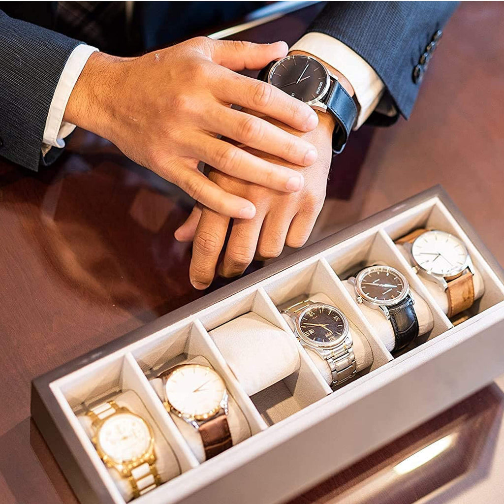 CASE ELEGANCE 6-Slot Solid Wood Watch Box for Men — Real Glass Display Top, Magnetic Closure & Pillow Stands | Watch Organizer Display Case | Gift for Him | Espresso