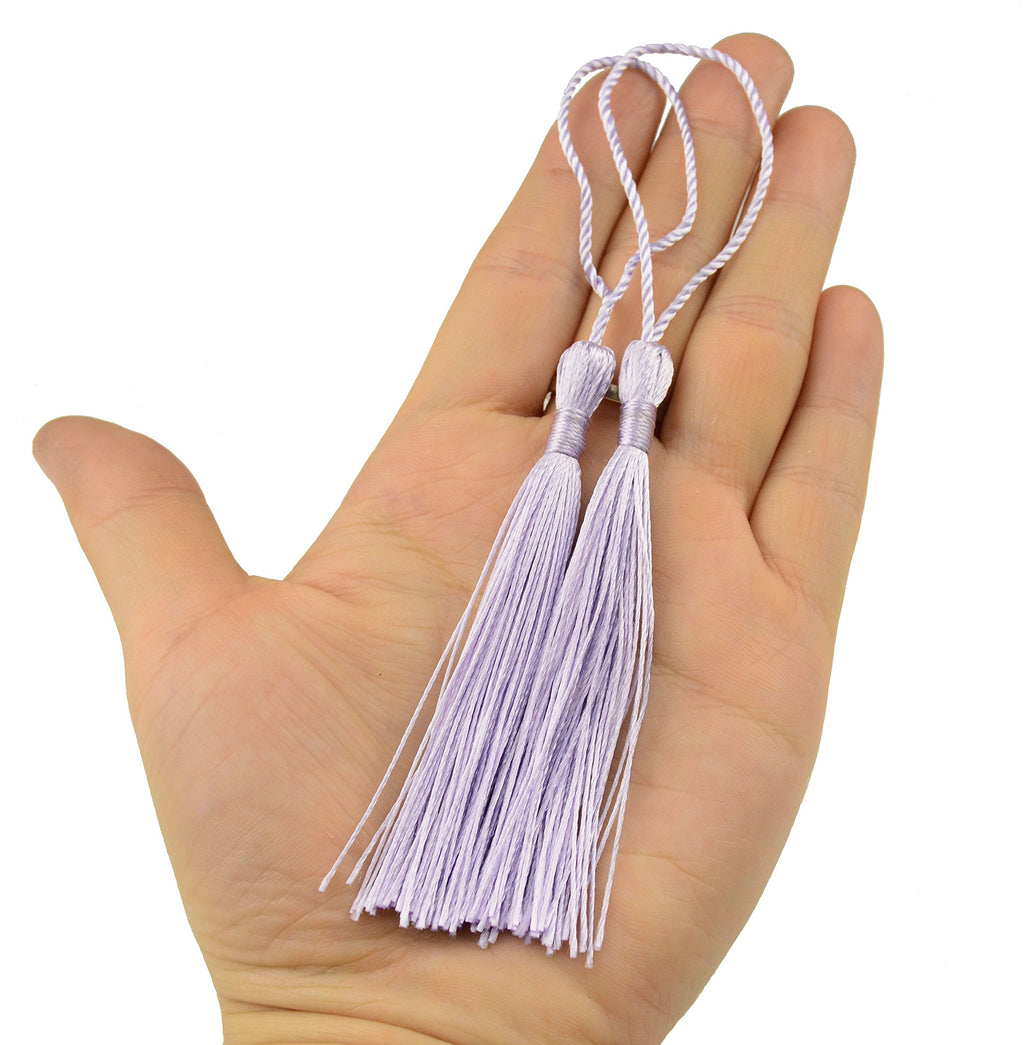 Makhry 100pcs 13cm/5 Inch Silky Floss Bookmark Tassels with 2-Inch Cord Loop and Small Chinese Knot for Jewelry Making, Souvenir, Bookmarks, DIY Craft Accessory (Dark Grey)