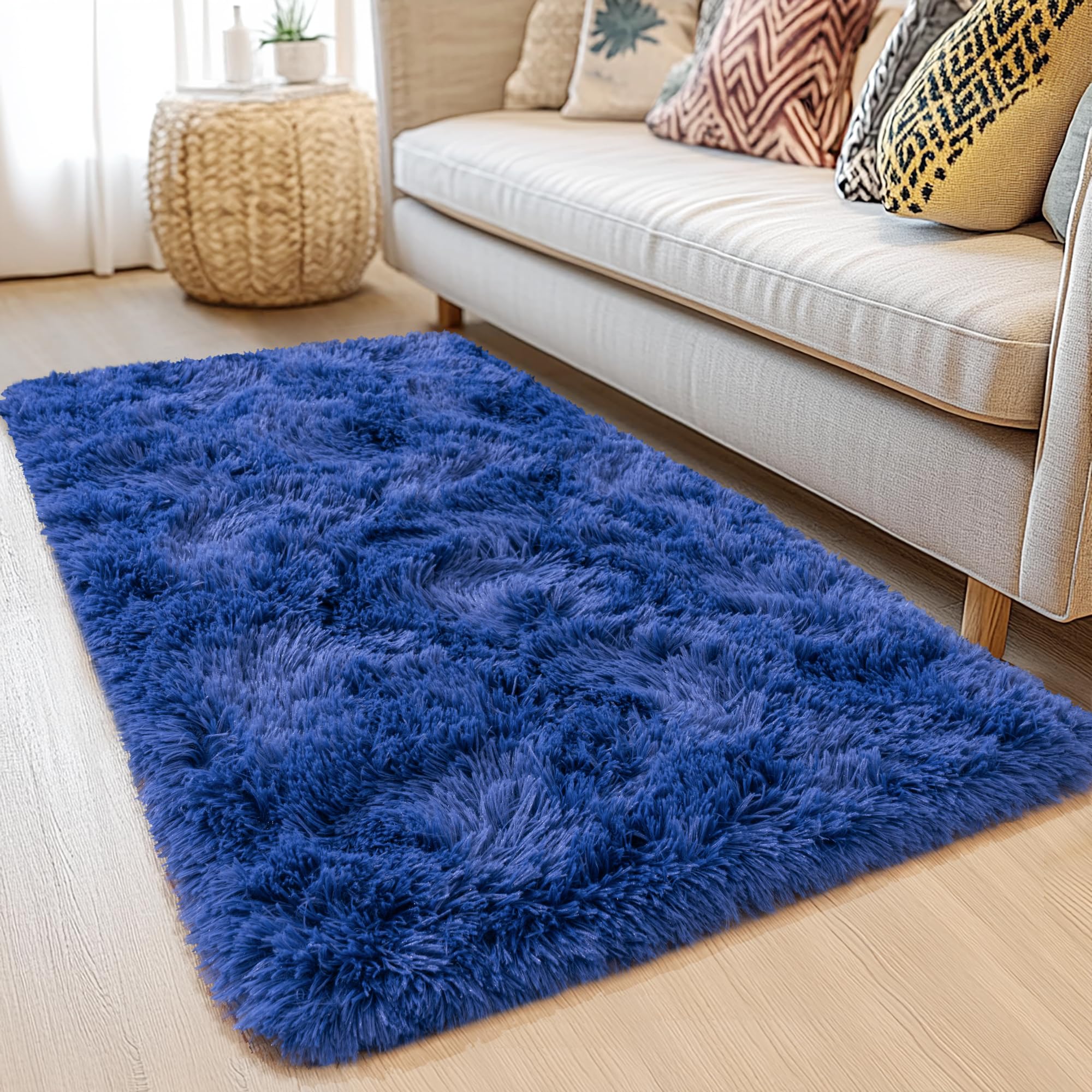 Awaytail Fluffy Rug Washable 2x3 Feet, Pure Black Desk Chair Rug Non-Slip, Super Soft Kids Rug for Boys Nursery Dorm Decor