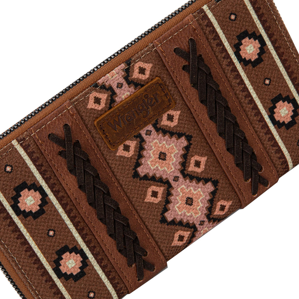 Wrangler Wallet Purse for Women Western Aztec Clutch Wristlet Wallet with Credit Card Holder