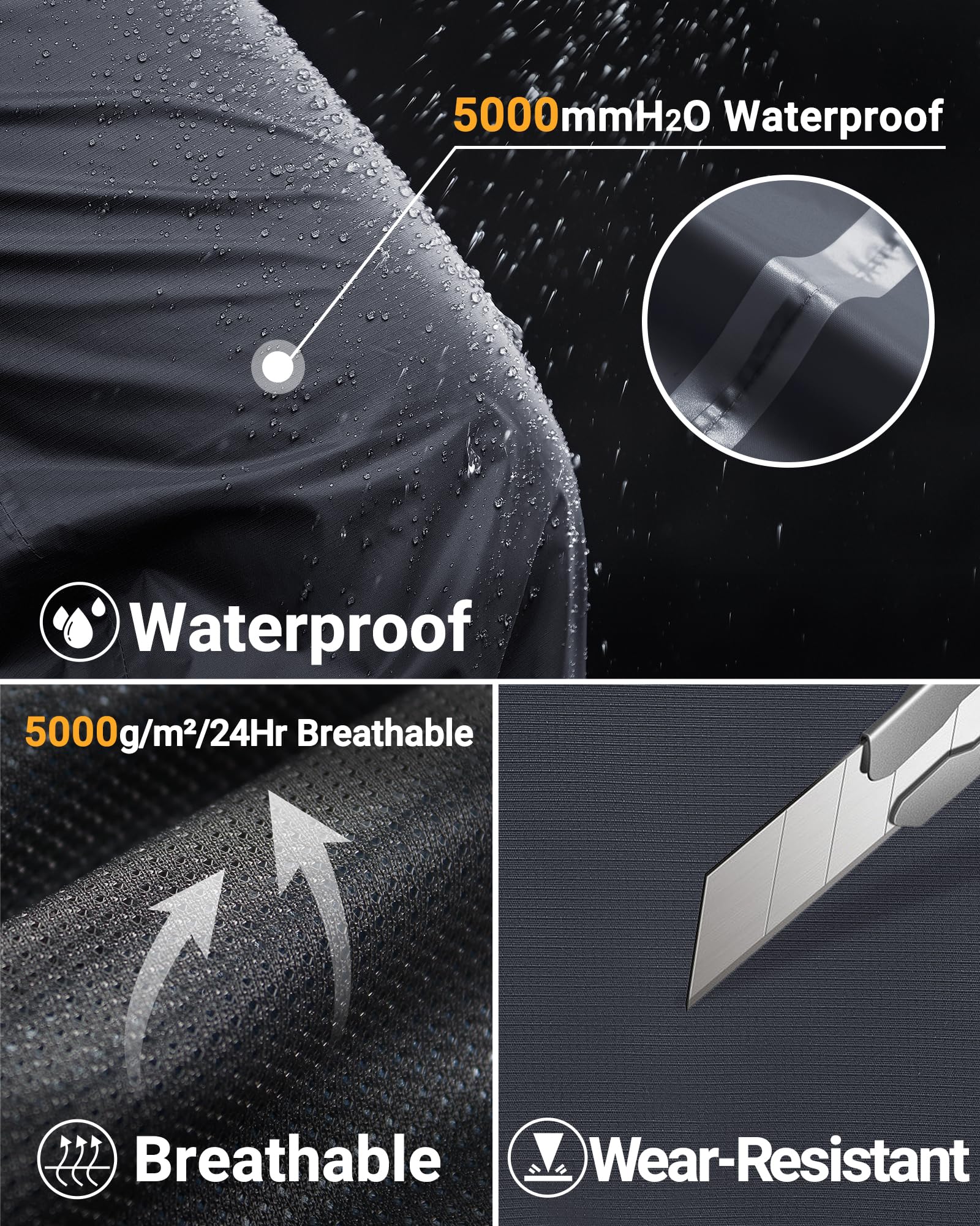 33,000ft Men's Rain Pants Full Zip Waterproof Pants Breathable Rain Over Trousers for Outdoor Hiking Golf Work
