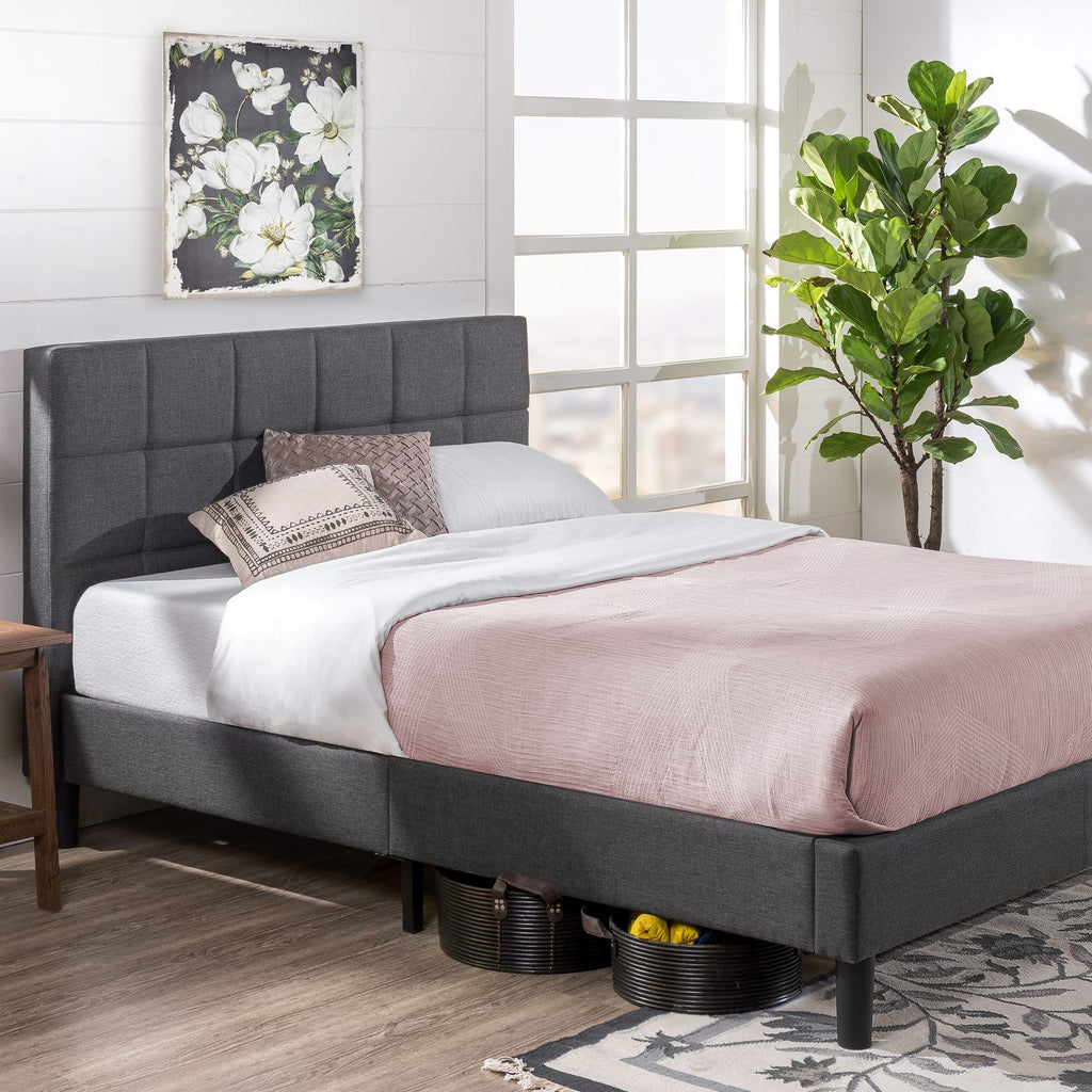 ZINUS Lottie Upholstered Platform Bed Frame with Short Headboard, Mattress Foundation, Wood Slat Support, No Box Spring Needed, Easy Assembly, Beige, Full